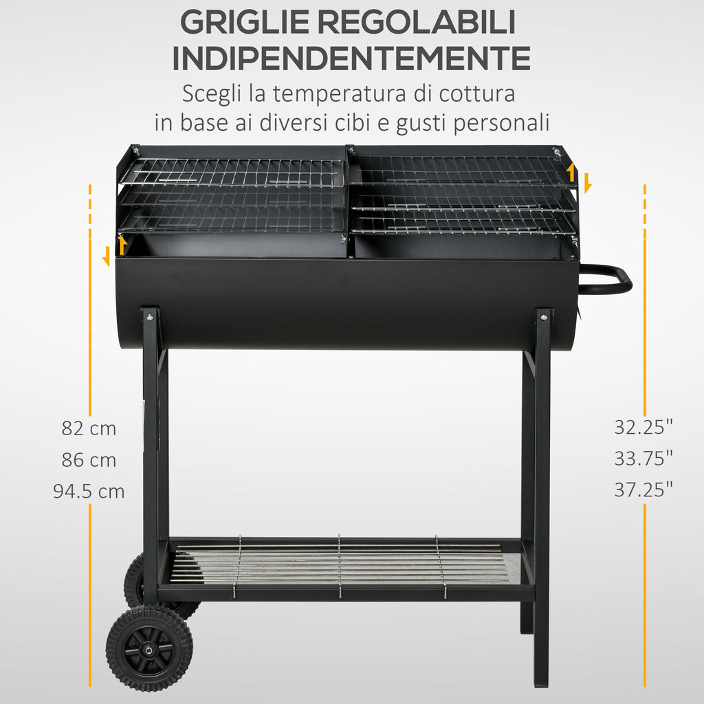EASYCOMFORT Barbecue staal, 2 onafhankelijke roosters, 90×45×96 cm