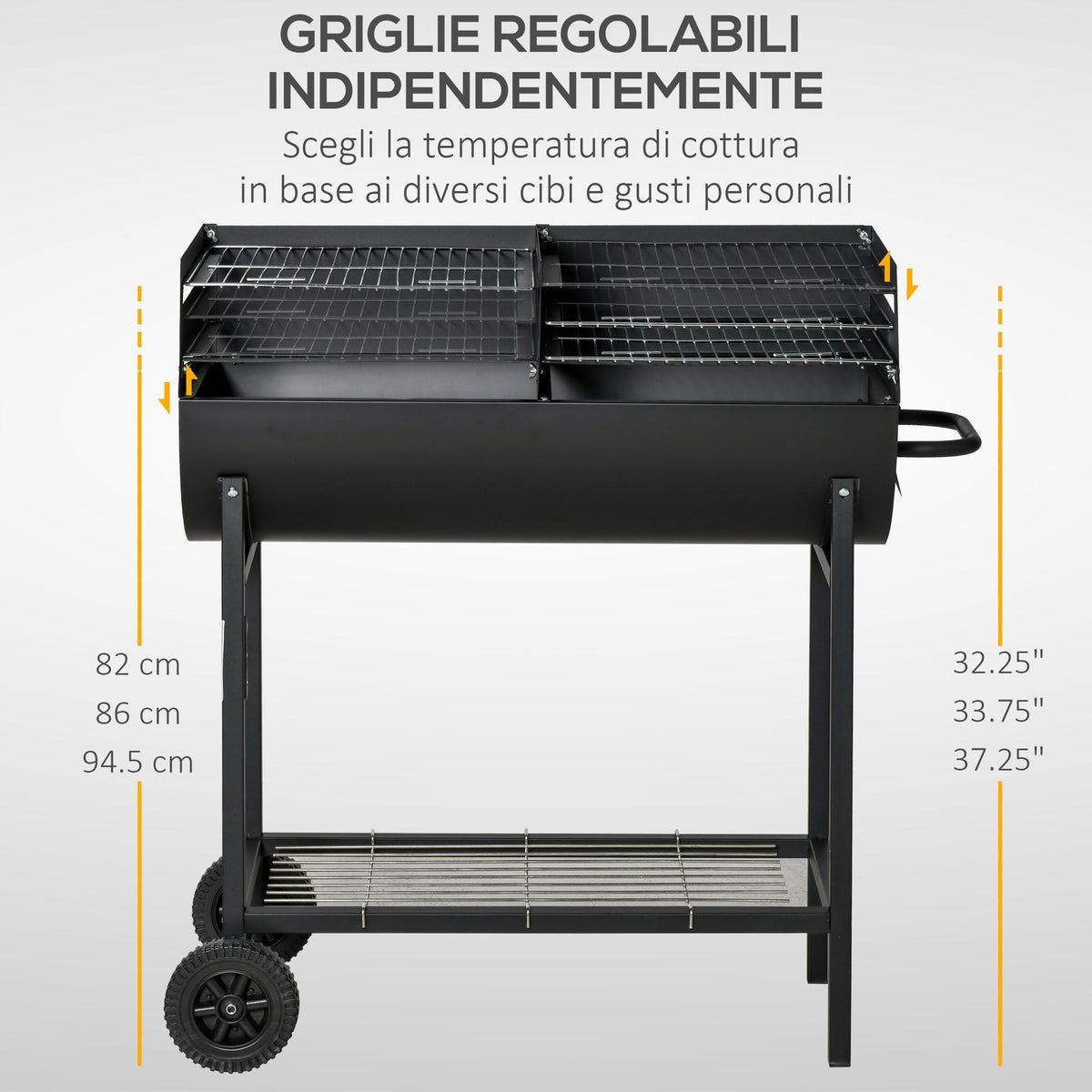 EASYCOMFORT Barbecue staal, 2 onafhankelijke roosters, 90×45×96 cm