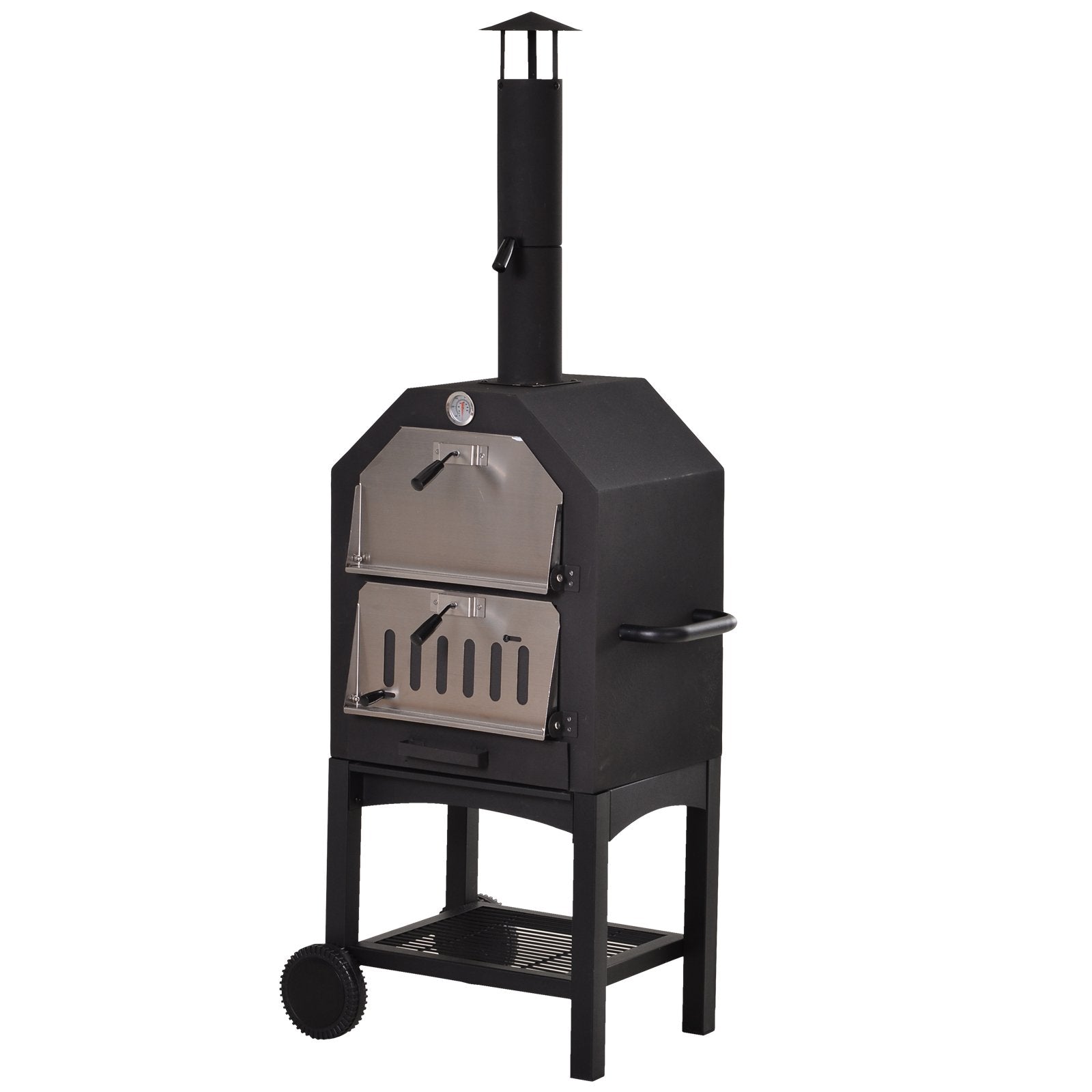 EASYCOMFORT Pizza Oven Charcoal Barbecue, Outdoor/Garden BBQ in Stainless Steel with Thermometer, 50x36x160cm