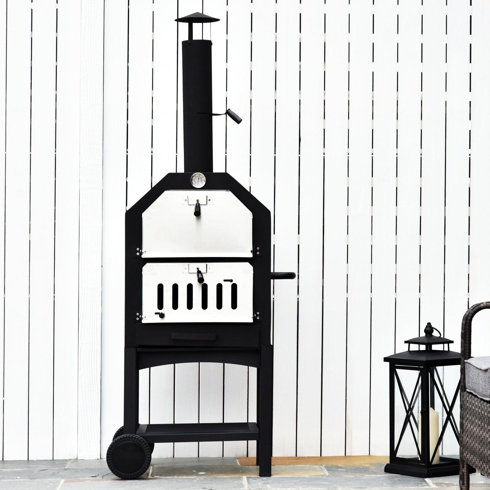 EASYCOMFORT Pizza Oven Charcoal Barbecue, Outdoor/Garden BBQ in Stainless Steel with Thermometer, 50x36x160cm