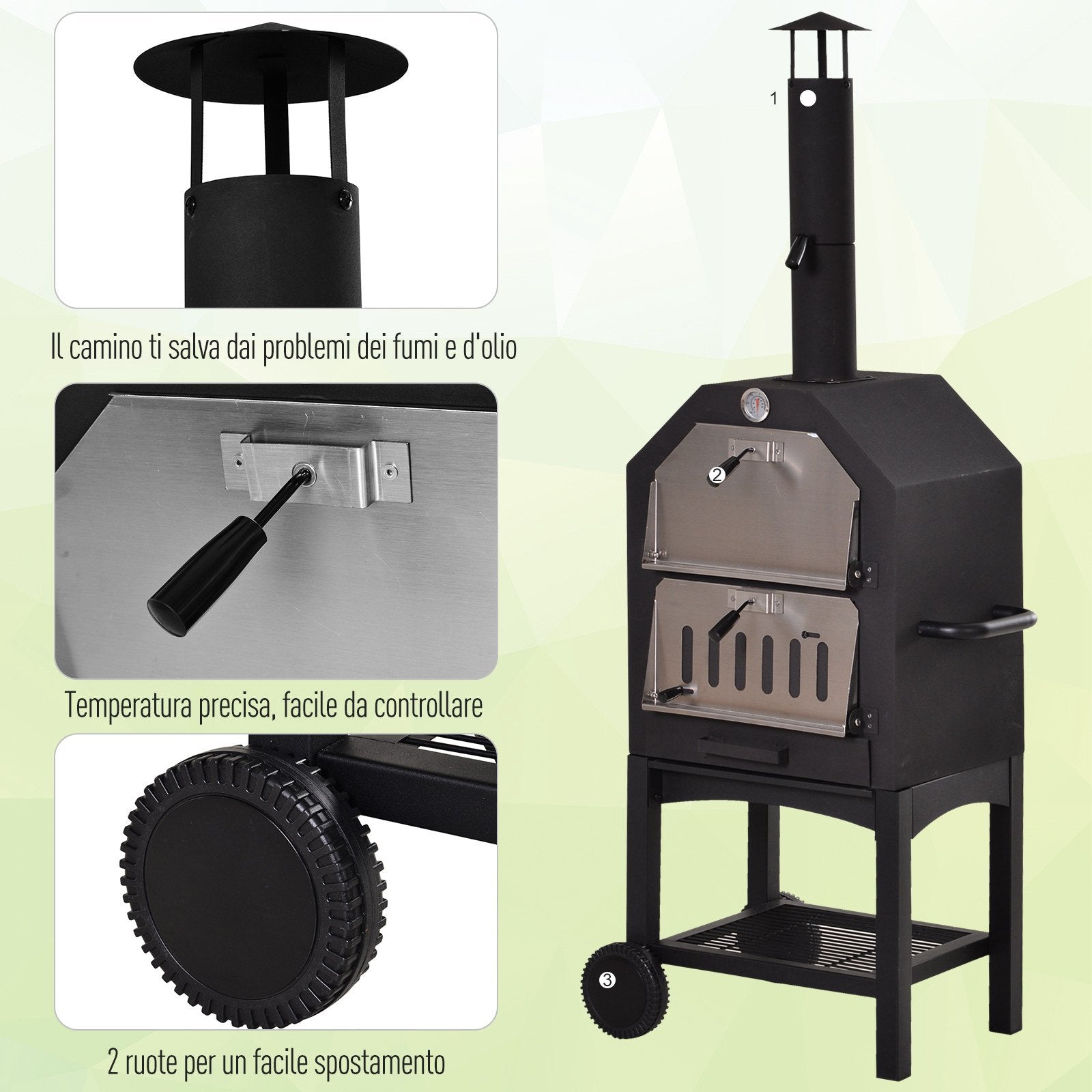 EASYCOMFORT Pizza Oven Charcoal Barbecue, Outdoor/Garden BBQ in Stainless Steel with Thermometer, 50x36x160cm