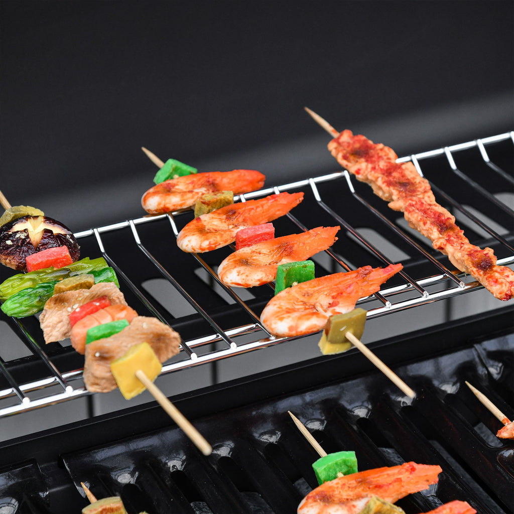 Easycomfort Barbecue a Gas with Coperchio, 7 Bruciatori da 20kW, Fornello Laterale e 2 Ruote, 135x50x100cm black