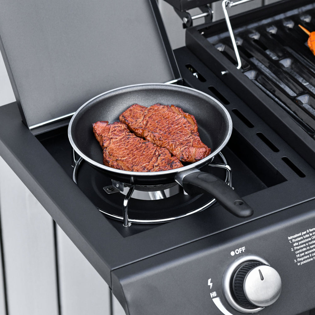 Easycomfort Barbecue a Gas with Coperchio, 7 Bruciatori da 20kW, Fornello Laterale e 2 Ruote, 135x50x100cm black