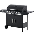 Easycomfort Barbecue a Gas with Coperchio, 7 Bruciatori da 20kW, Fornello Laterale e 2 Ruote, 135x50x100cm black