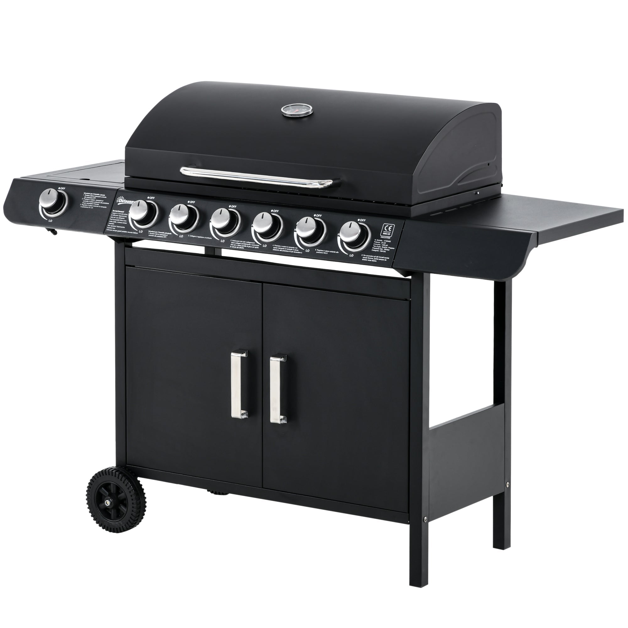 Easycomfort Barbecue a Gas with Coperchio, 7 Bruciatori da 20kW, Fornello Laterale e 2 Ruote, 135x50x100cm black