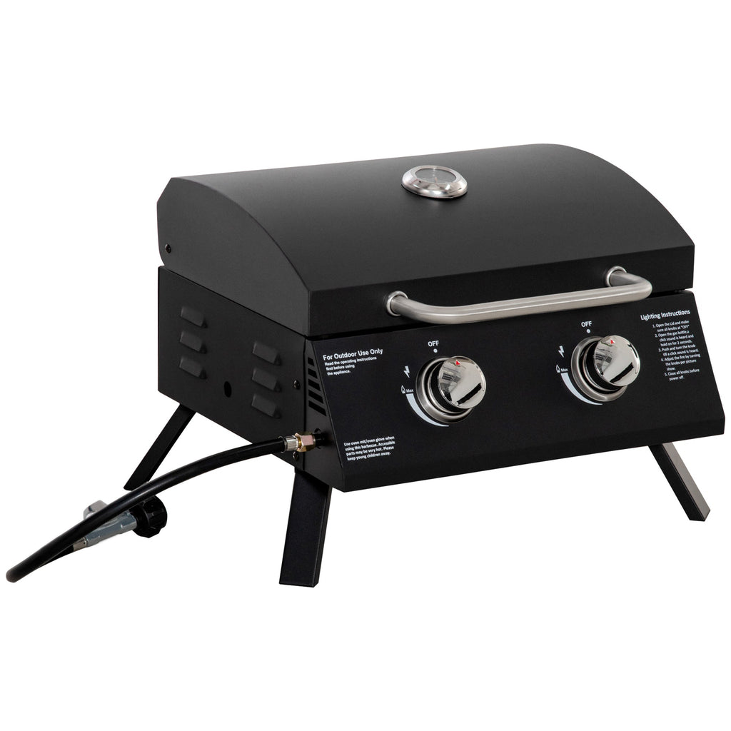 EASYCOMFORT Folding Gas Barbecue with Lid, Thermometer and 2 Steel Burners, 55x46.5x41 cm, Black