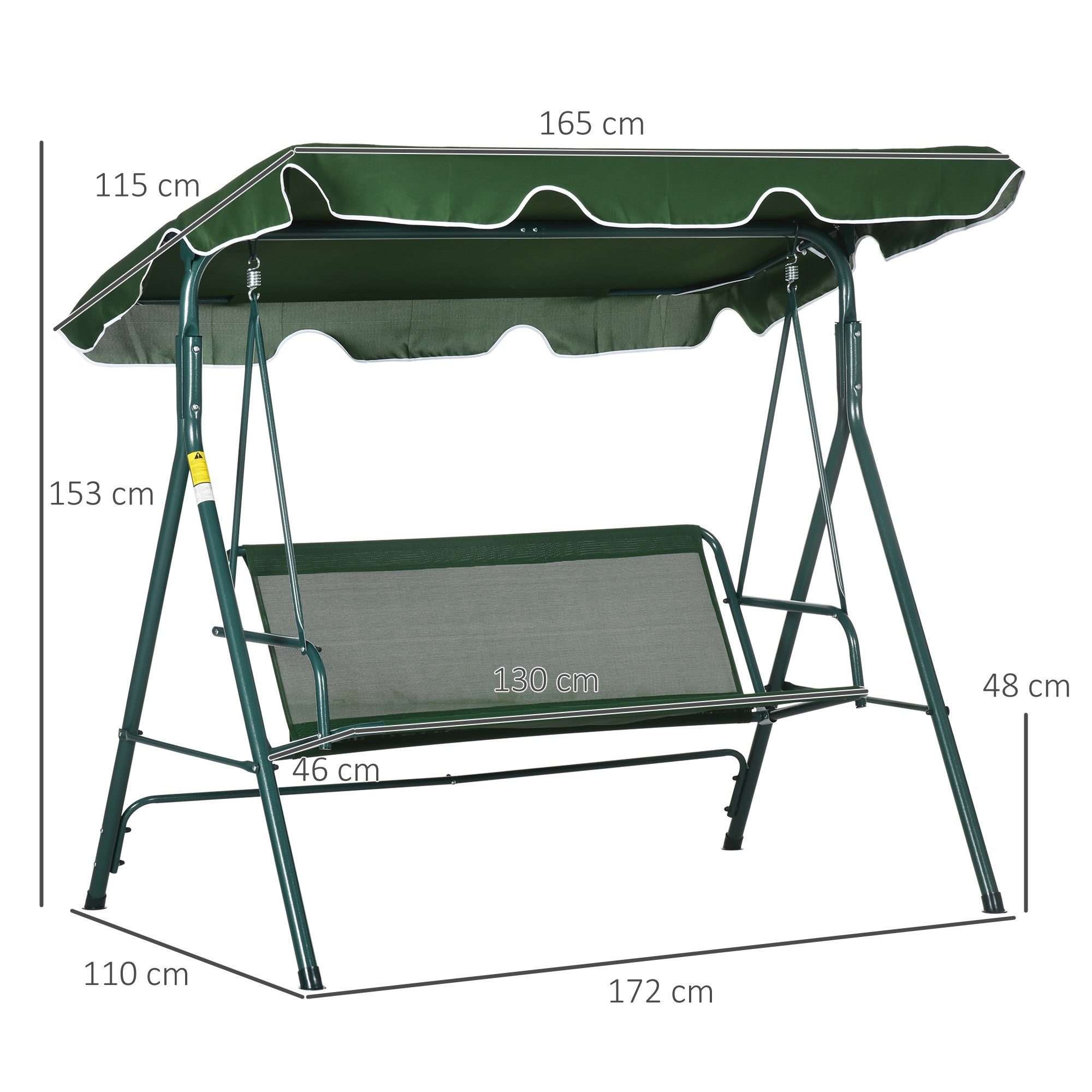 Easycomfort Dondolo da Giardino 3 Posti in Acciaio e Teslin with Tetto Parasole, 172x110x153 cm, white e Verde