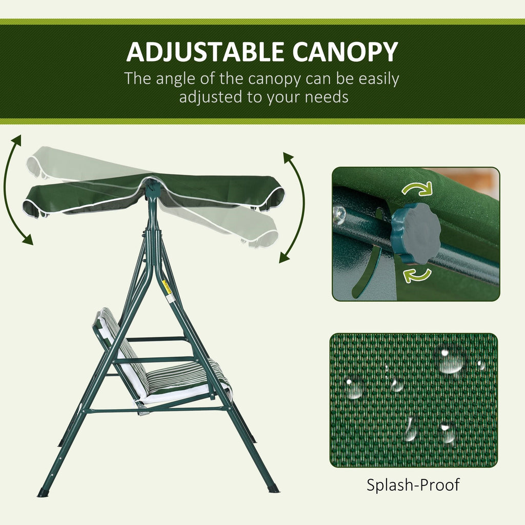 Easycomfort Dondolo da Giardino 3 Posti in Acciaio e Teslin with Tetto Parasole, 172x110x153 cm, white e Verde