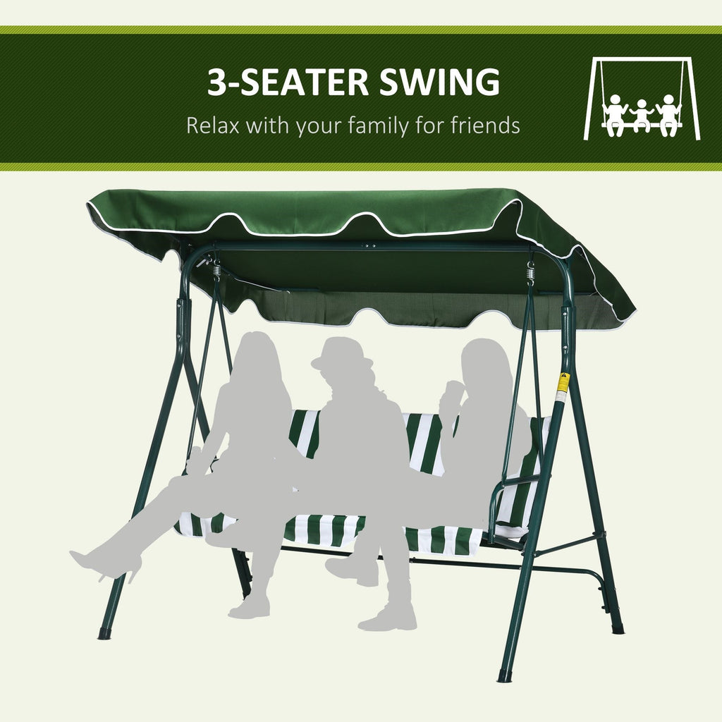 Easycomfort Dondolo da Giardino 3 Posti in Acciaio e Teslin with Tetto Parasole, 172x110x153 cm, white e Verde