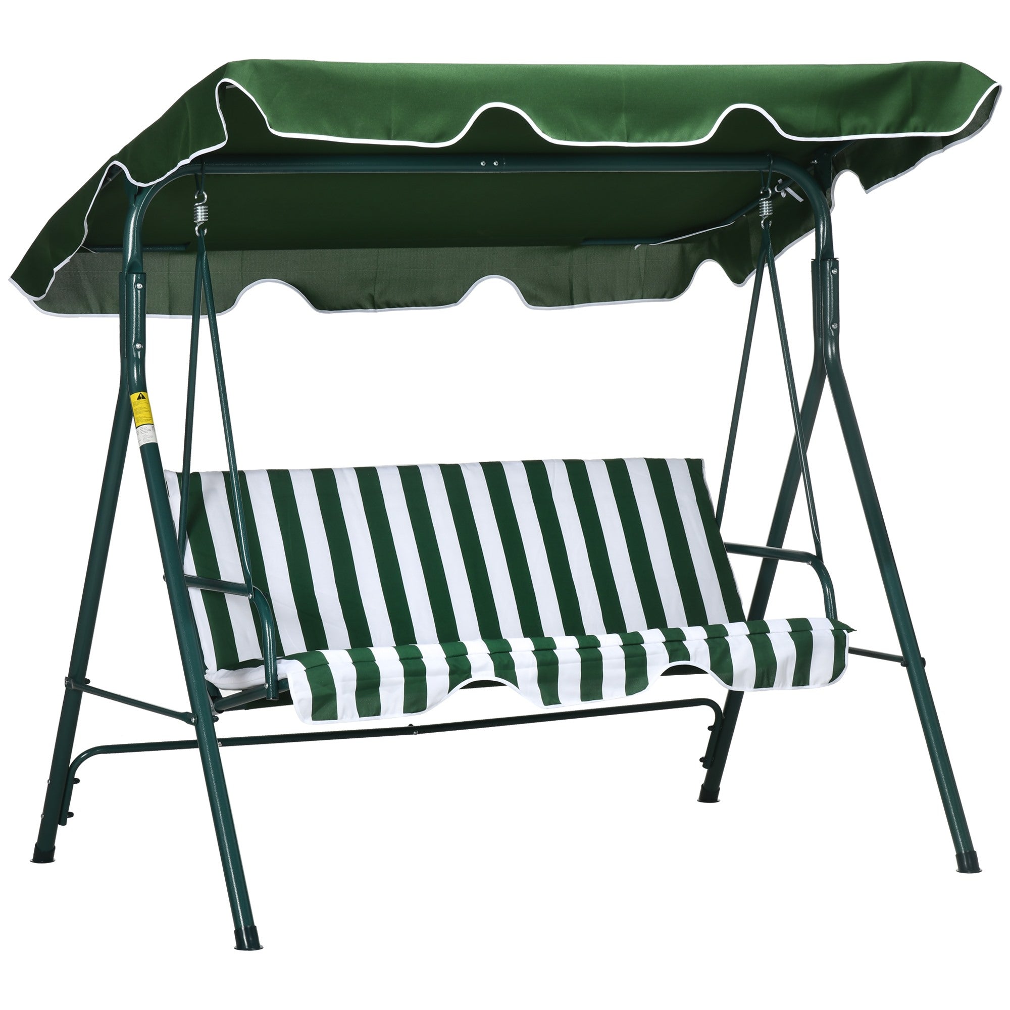 Easycomfort Dondolo da Giardino 3 Posti in Acciaio e Teslin with Tetto Parasole, 172x110x153 cm, white e Verde