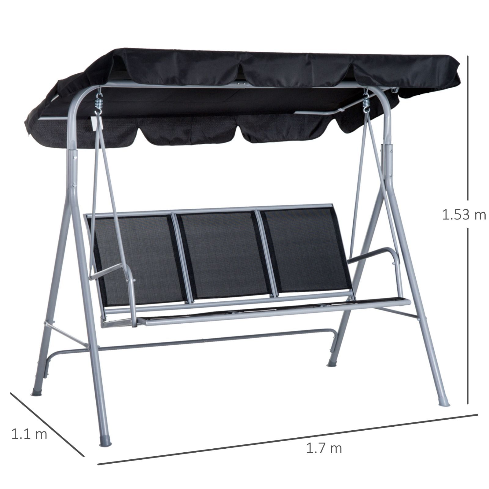 EasyComfort 3-zits metalen tuinschommel met afneembaar wasbaar zonnescherm