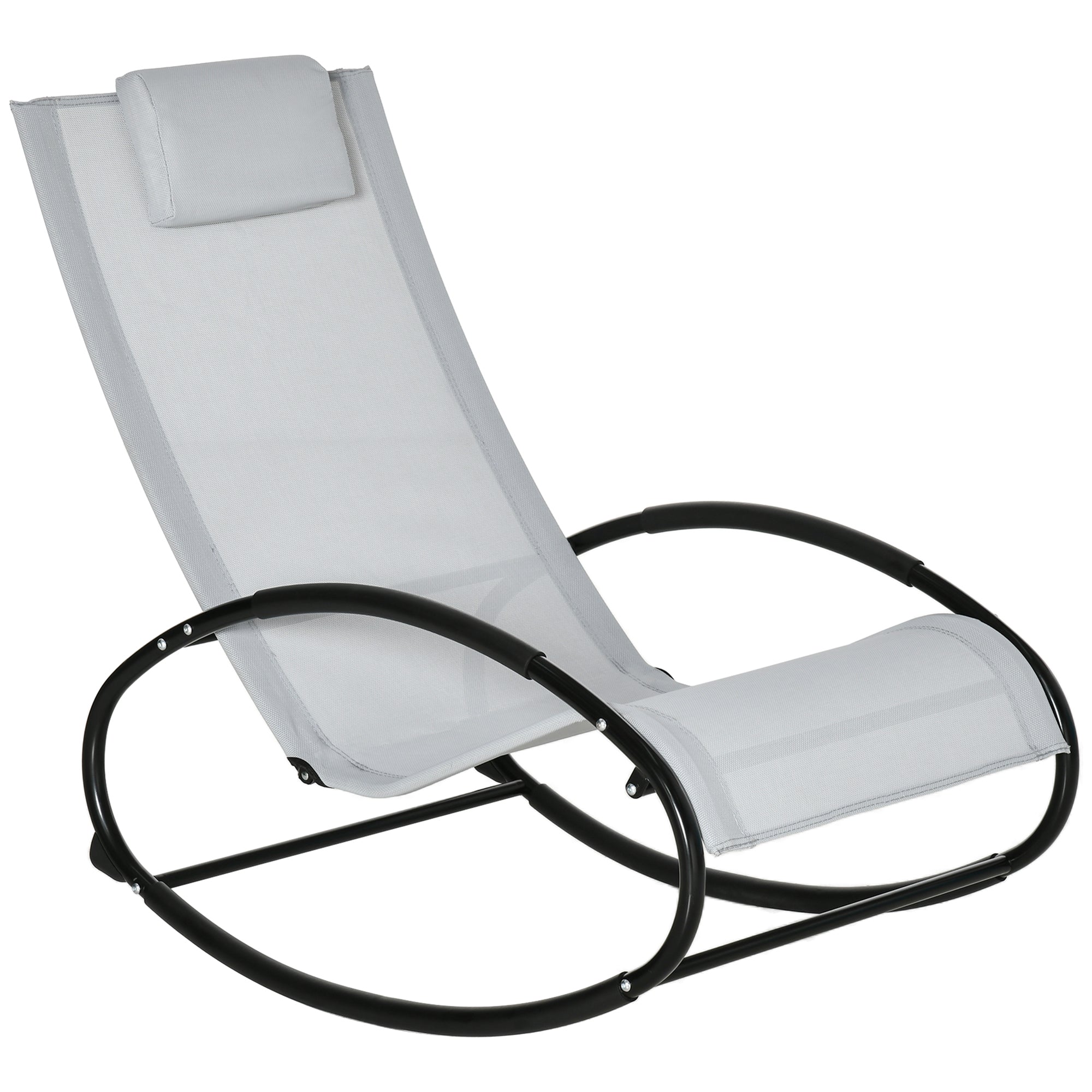 EASYCOMFORT Zero Gravity Garden Rocking Chair, Ergonomic Garden Deckchair with Cushion and Breathable Fabric for Indoor and Outdoor, Gray