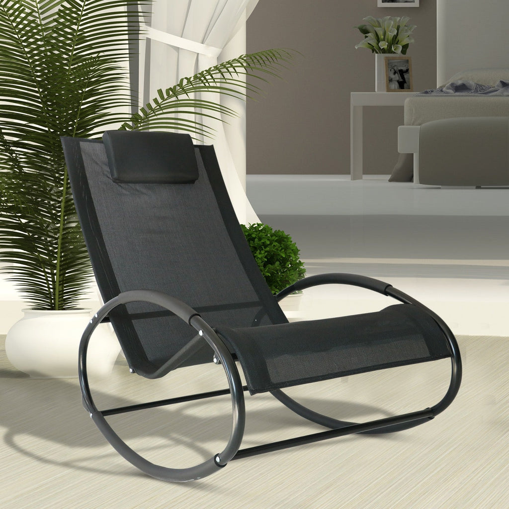 EASYCOMFORT Zero Gravity Garden Deckchair, Rocking Chair with Cushion and Breathable Fabric, 105x62x88cm, Black