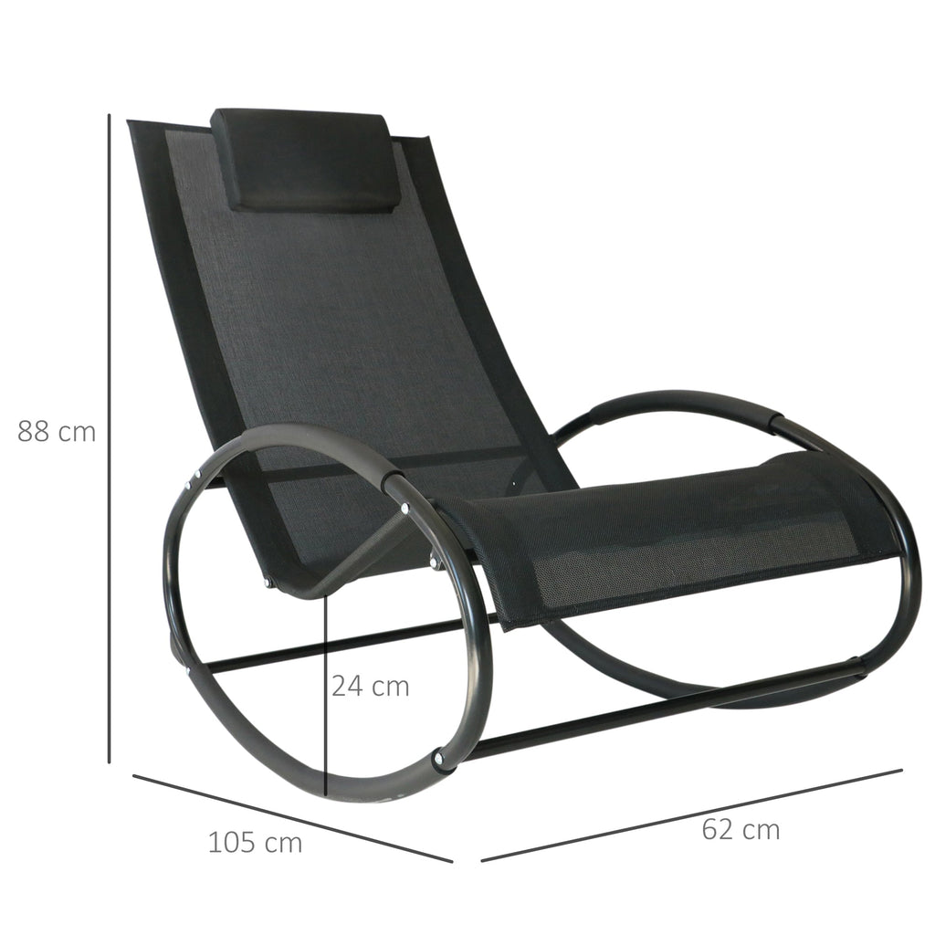EASYCOMFORT Zero Gravity Garden Deckchair, Rocking Chair with Cushion and Breathable Fabric, 105x62x88cm, Black