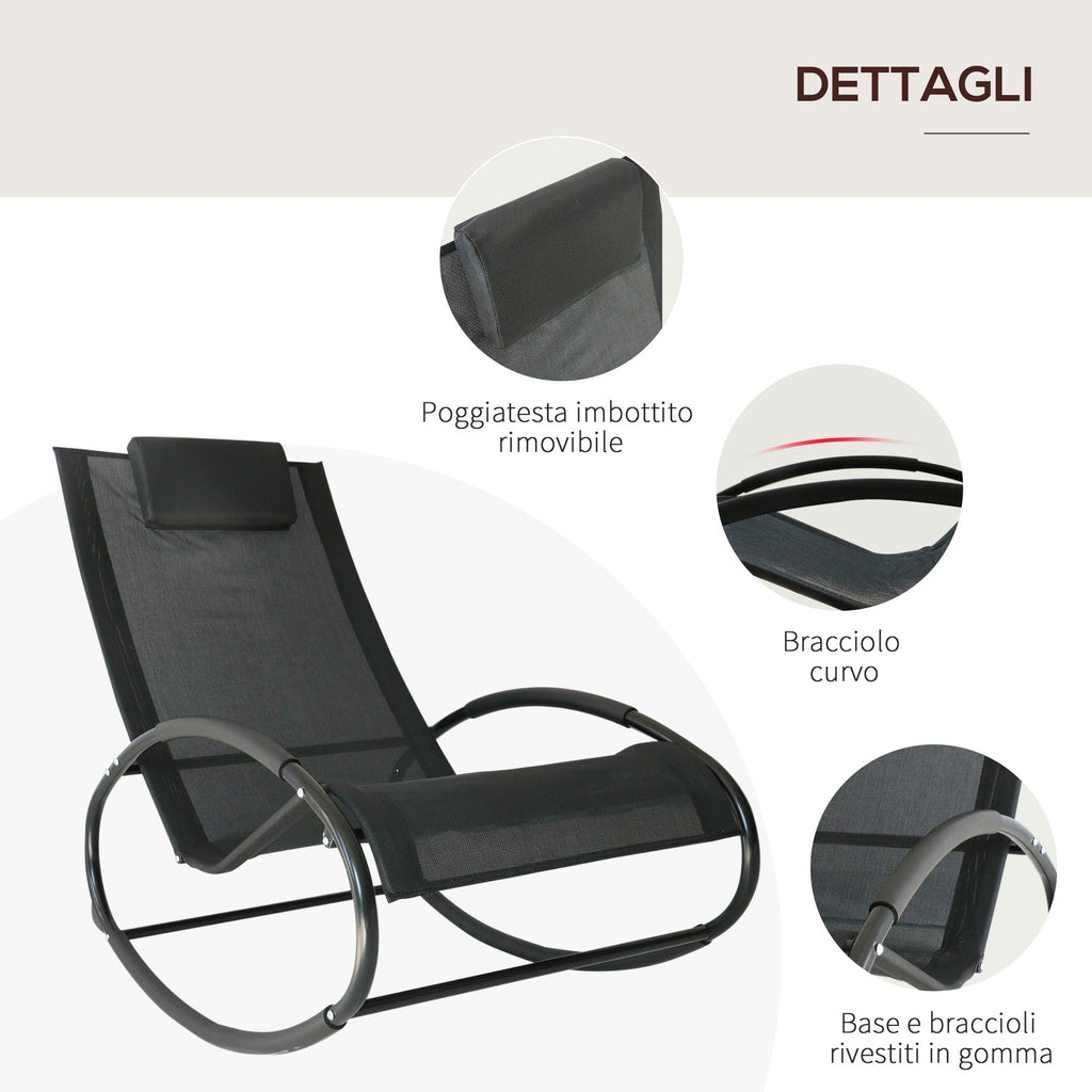 EASYCOMFORT Zero Gravity Garden Deckchair, Rocking Chair with Cushion and Breathable Fabric, 105x62x88cm, Black