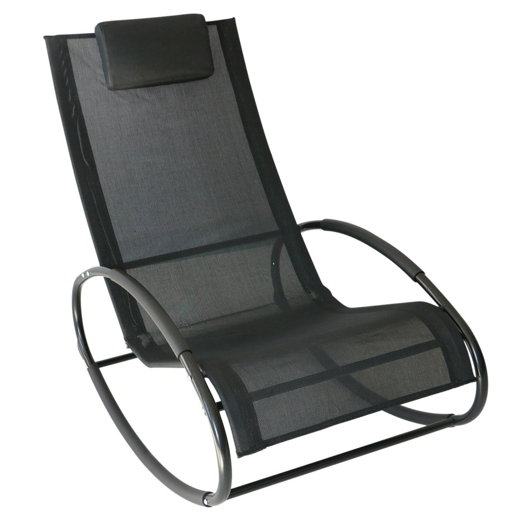 EASYCOMFORT Zero Gravity Garden Deckchair, Rocking Chair with Cushion and Breathable Fabric, 105x62x88cm, Black