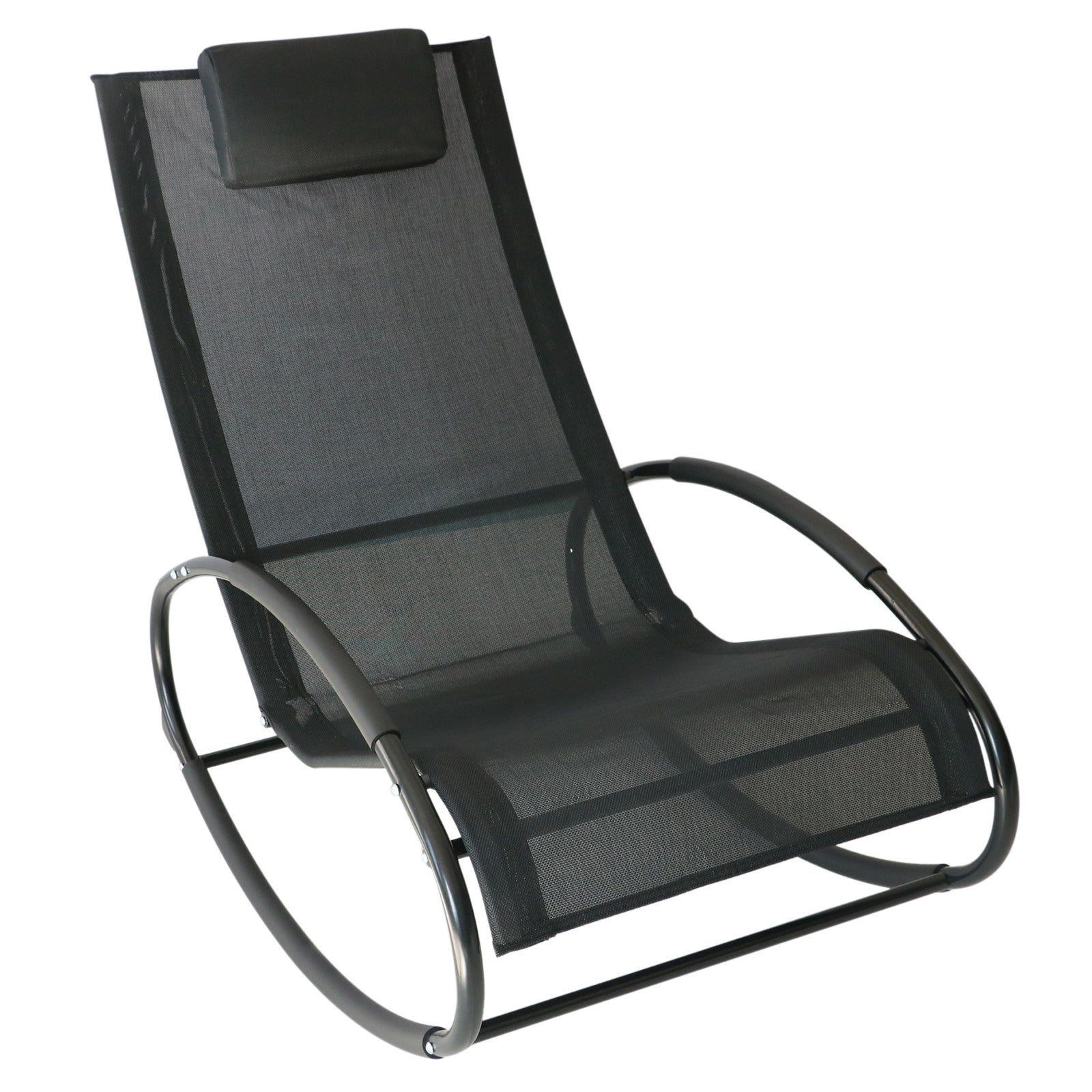 EASYCOMFORT Zero Gravity Garden Deckchair, Rocking Chair with Cushion and Breathable Fabric, 105x62x88cm, Black