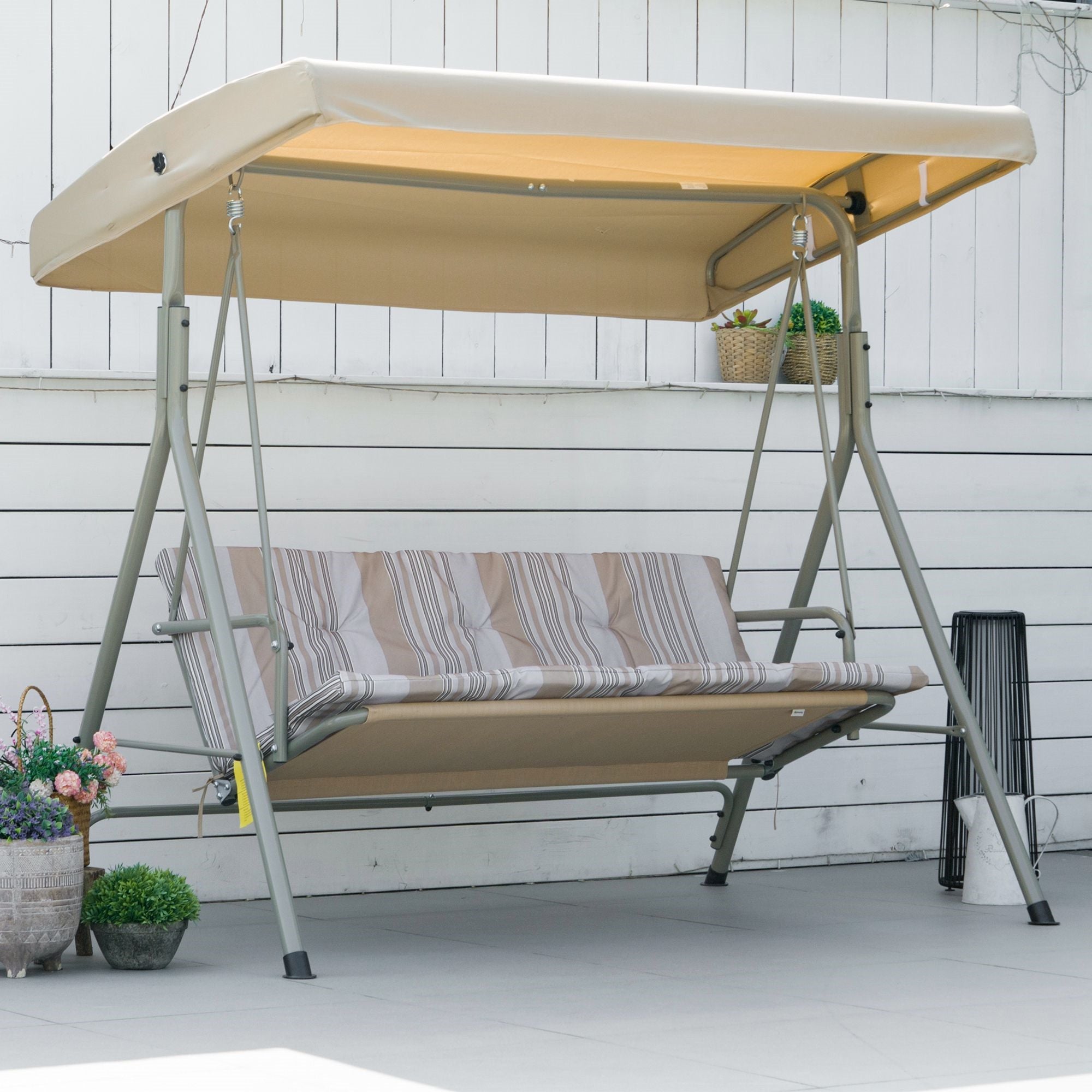 EasyComfort Dondolo 3-zits tuinschommel staal, verstelbaar dak 172x110x156 cm
