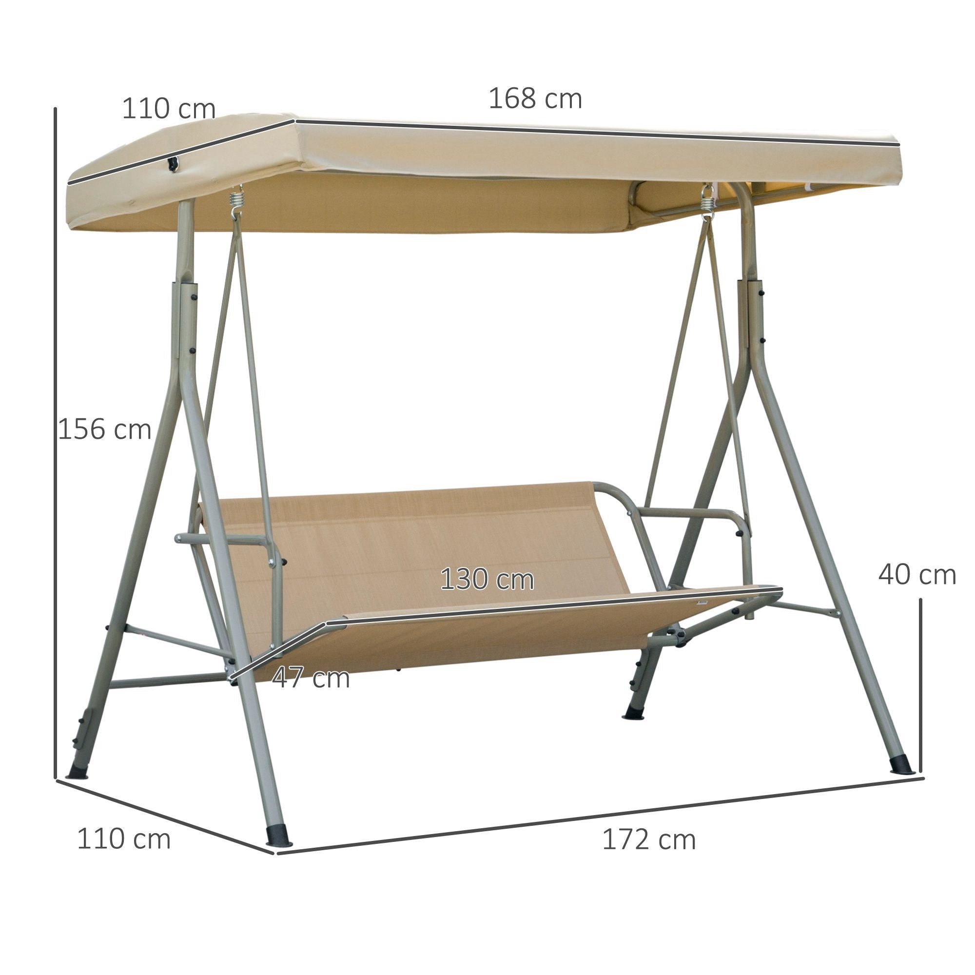 EasyComfort Dondolo 3-zits tuinschommel staal, verstelbaar dak 172x110x156 cm