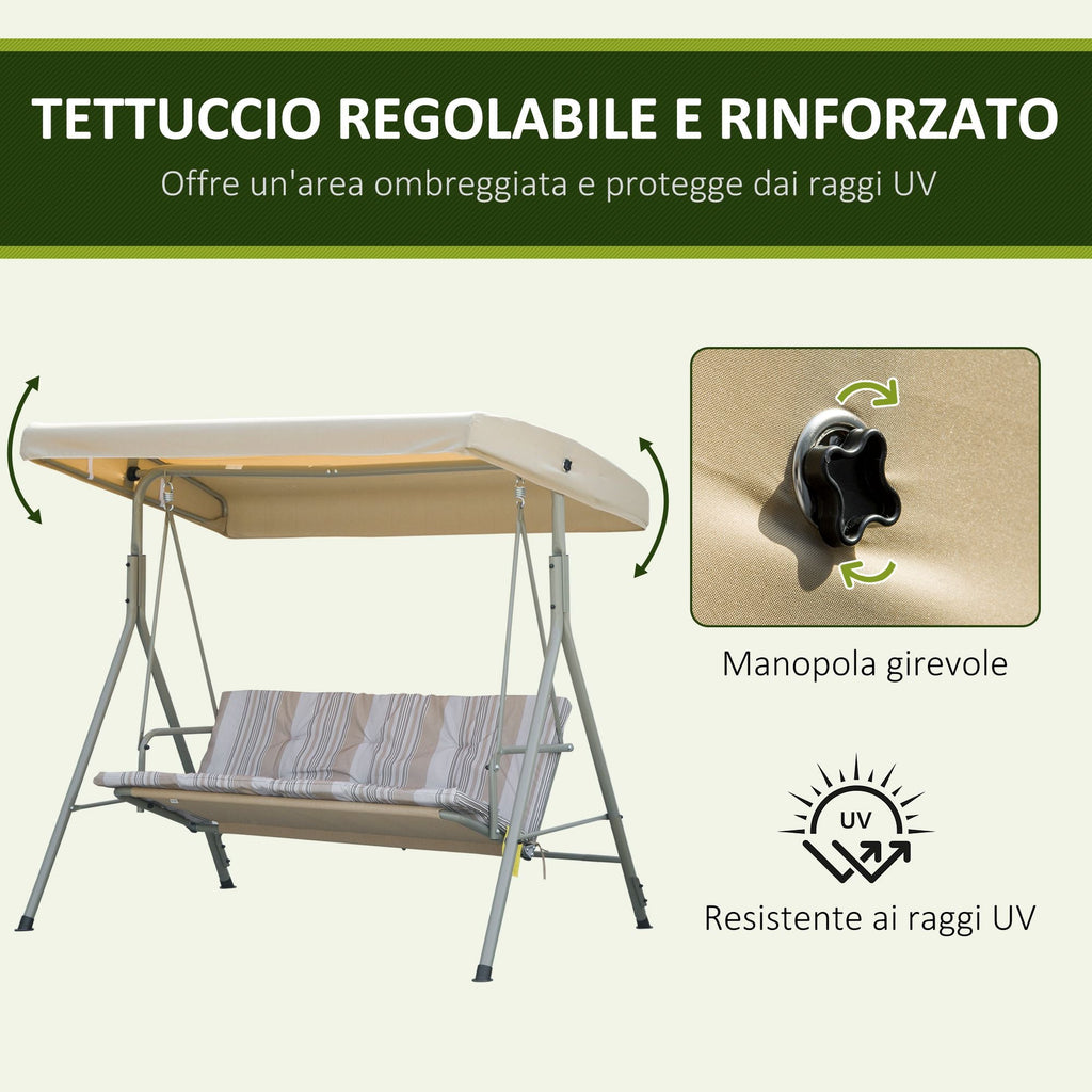 EasyComfort Dondolo 3-zits tuinschommel staal, verstelbaar dak 172x110x156 cm