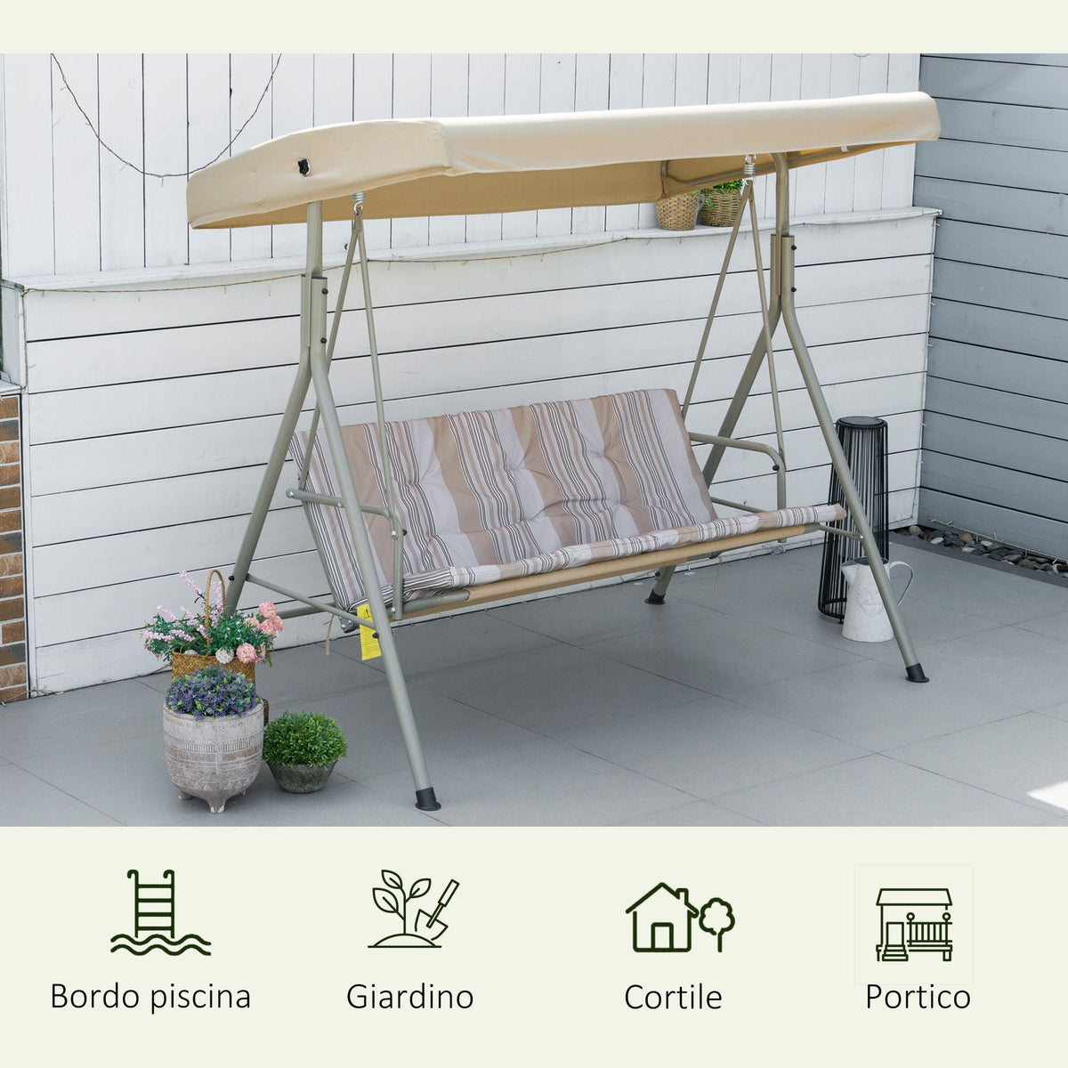 EasyComfort Dondolo 3-zits tuinschommel staal, verstelbaar dak 172x110x156 cm