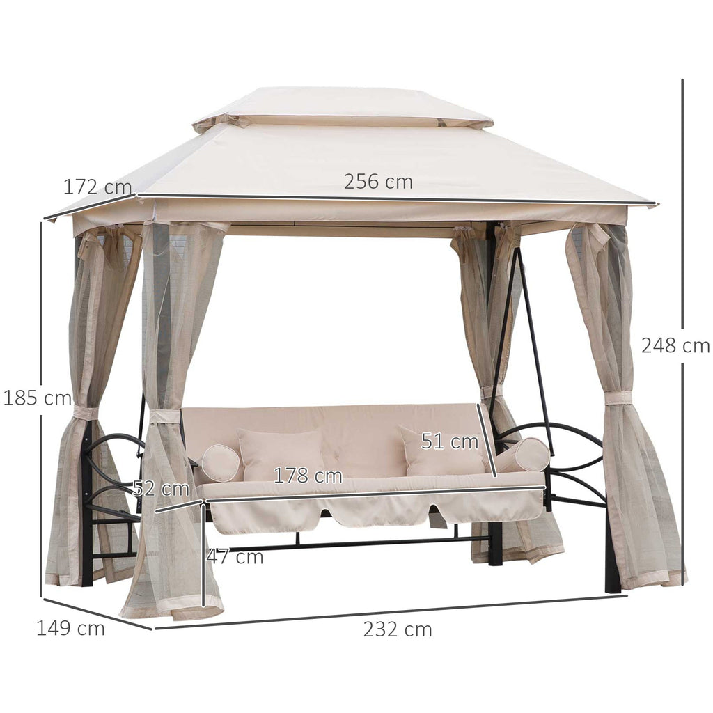 EasyComfort tuinpaviljoen met 3-zits schommelbank/bed 256x172x248 cm – crème