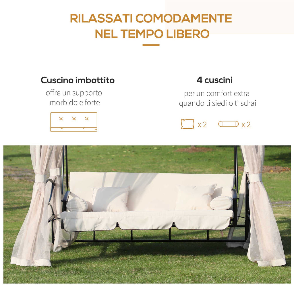 EasyComfort tuinpaviljoen met 3-zits schommelbank/bed 256x172x248 cm – crème