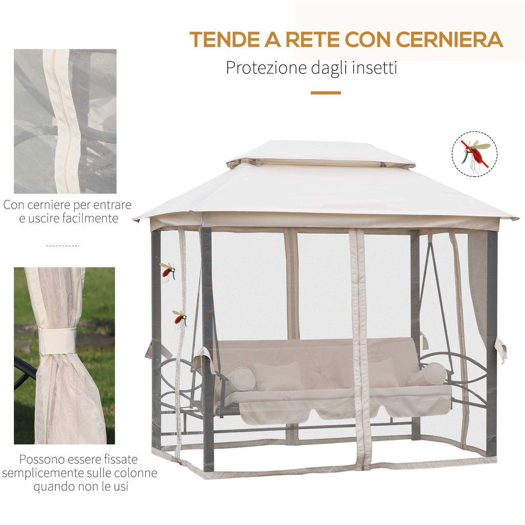 EasyComfort tuinpaviljoen met 3-zits schommelbank/bed 256x172x248 cm – crème