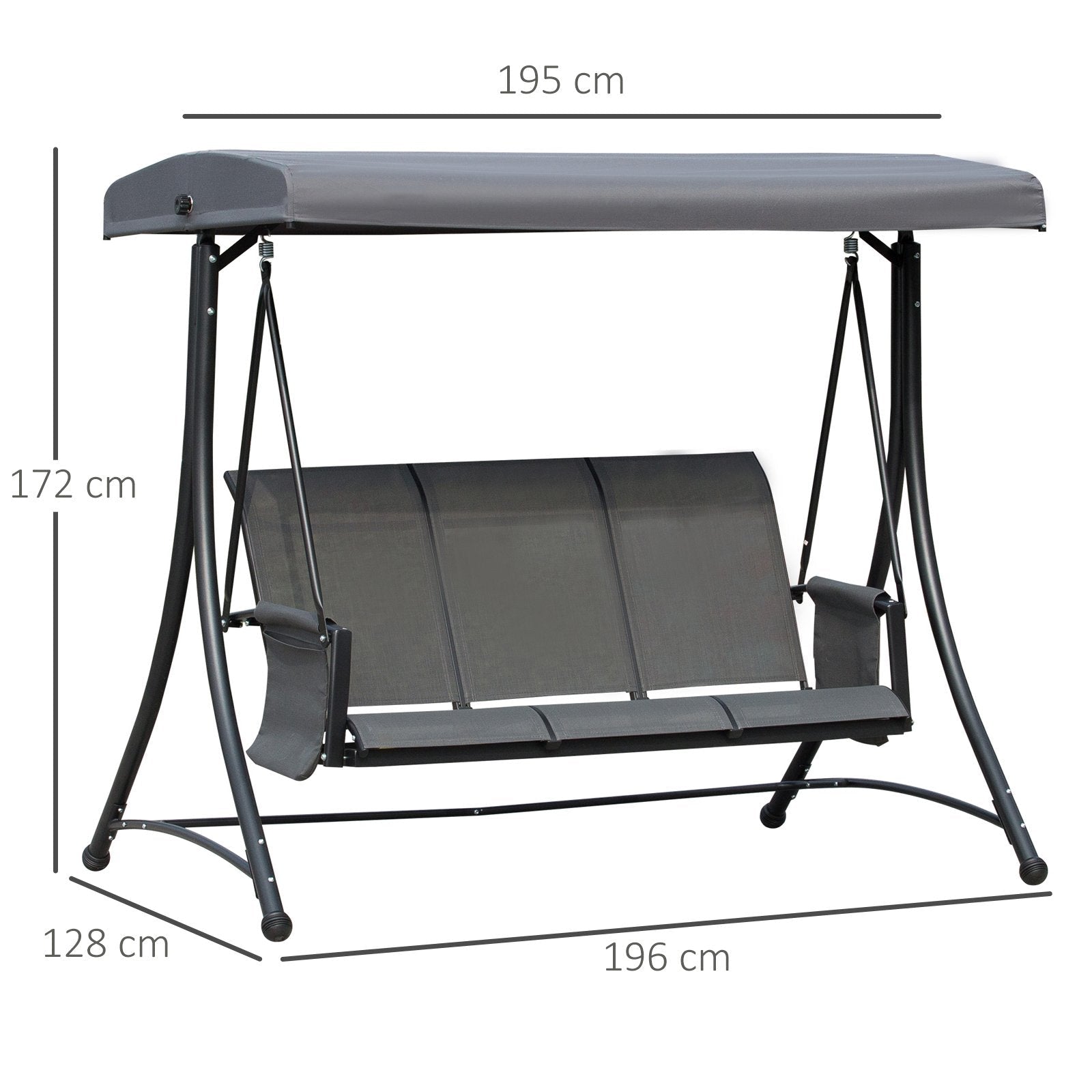EASYCOMFORT 3-Seater Swing for the Garden or Terrace with Adjustable Canopy and Storage Pockets Dark Gray 196x128x172cm
