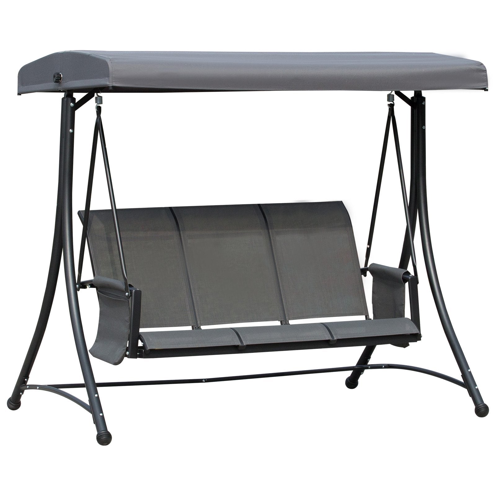EASYCOMFORT 3-Seater Swing for the Garden or Terrace with Adjustable Canopy and Storage Pockets Dark Gray 196x128x172cm