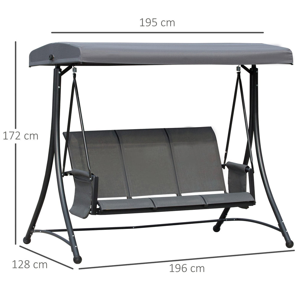 EASYCOMFORT 3-Seater Swing for the Garden or Terrace with Adjustable Canopy and Storage Pockets Dark Gray 196x128x172cm