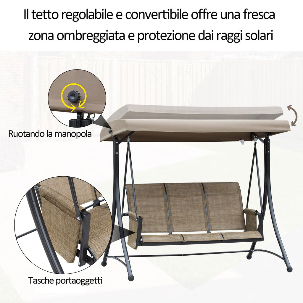 EasyComfort 3-zits tuinschommel met verstelbare kap 196x128x172 cm