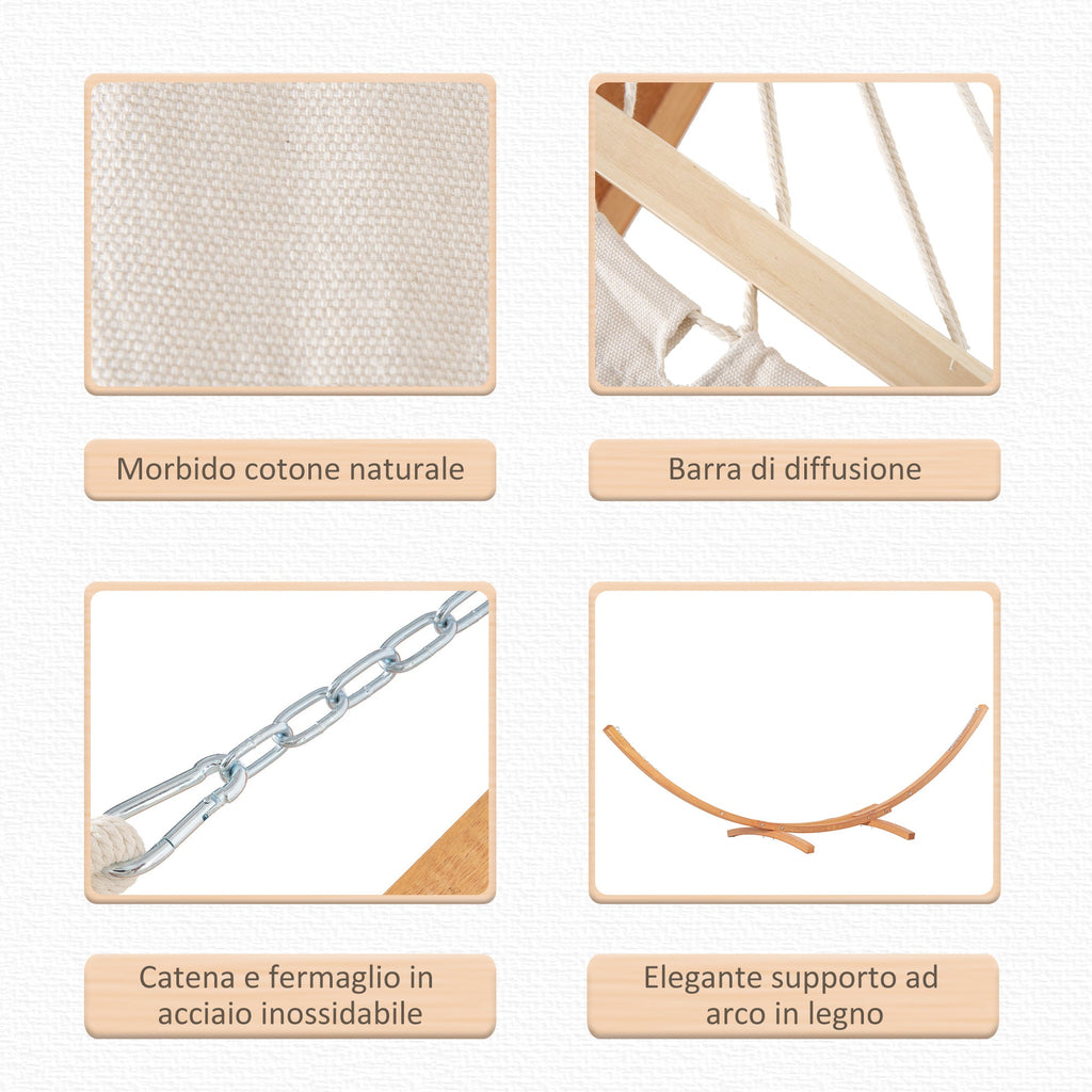 EASYCOMFORT Hangmat met standaard, grenenhout en katoen, 392x120x102 cm, 150 kg