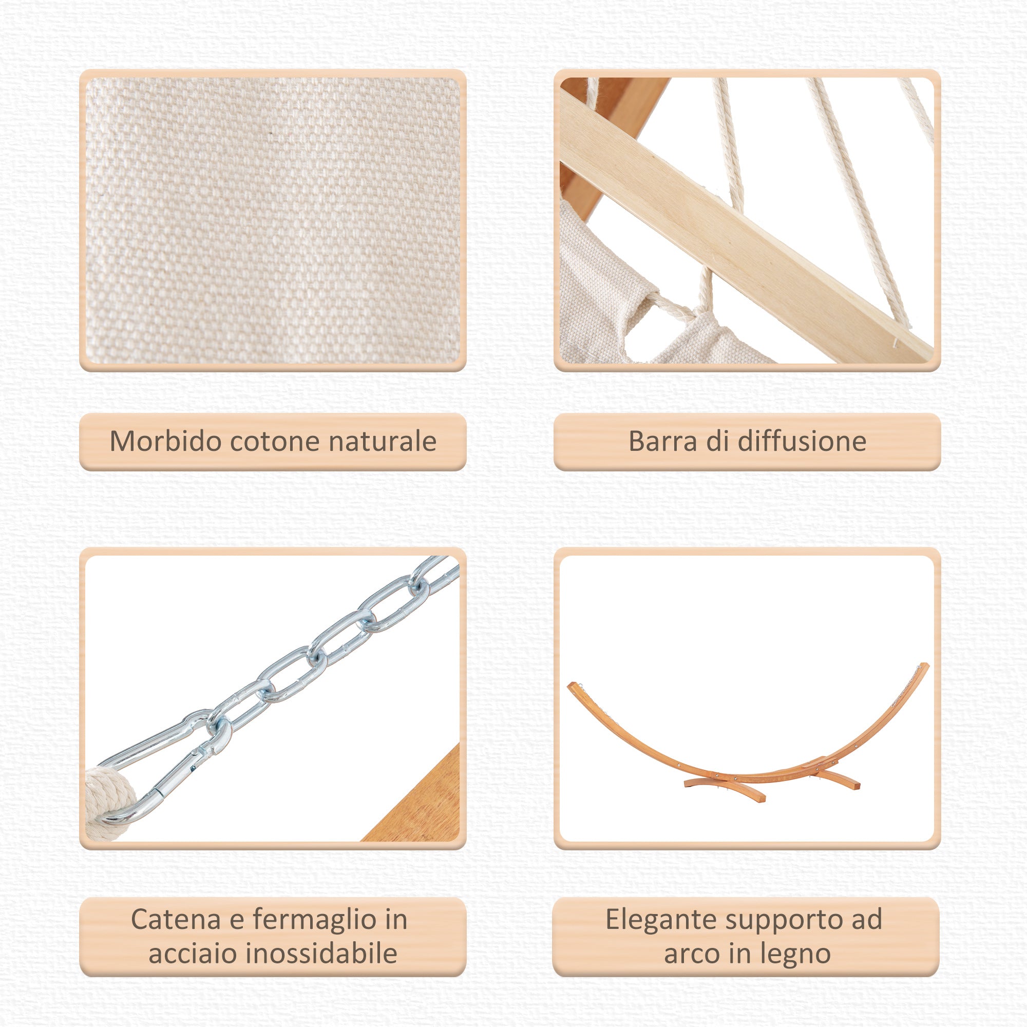 EASYCOMFORT Hangmat met standaard, grenenhout en katoen, 392x120x102 cm, 150 kg