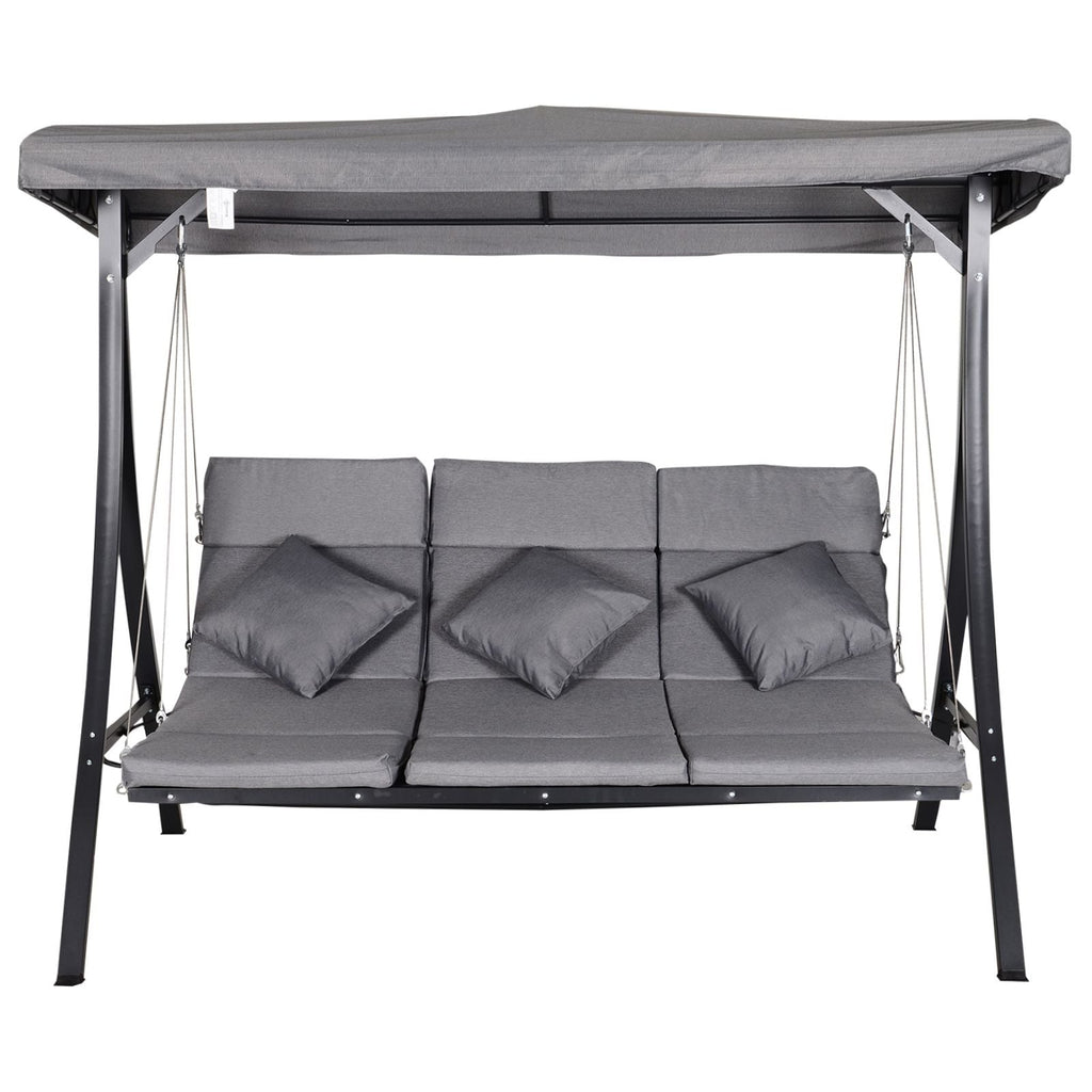 EasyComfort 3-zits tuinschommel met chaise longue, verstelbaar dak, zwart/grijs