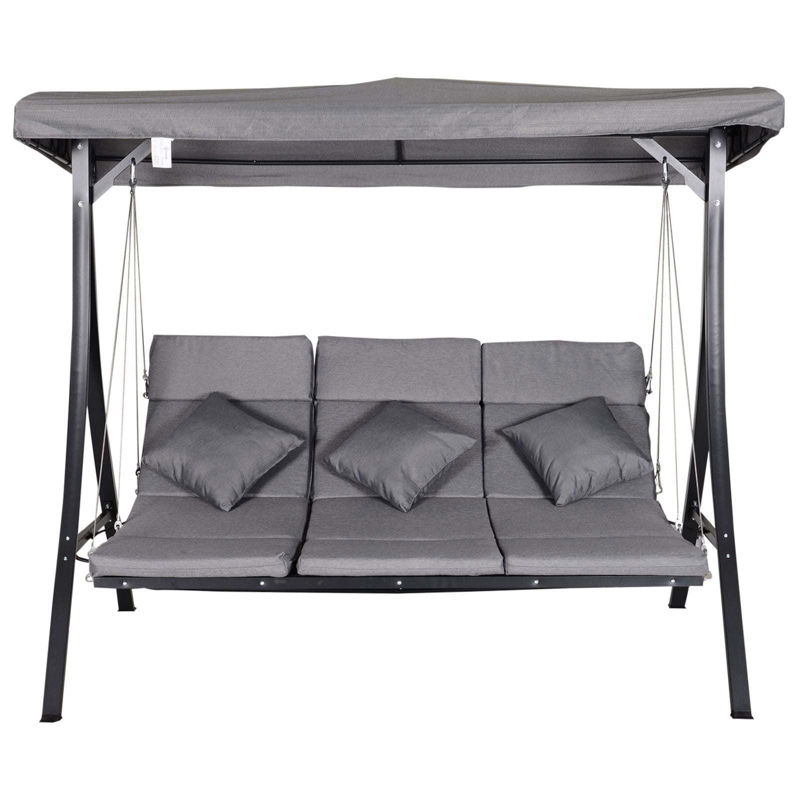 EasyComfort 3-zits tuinschommel met chaise longue, verstelbaar dak, zwart/grijs