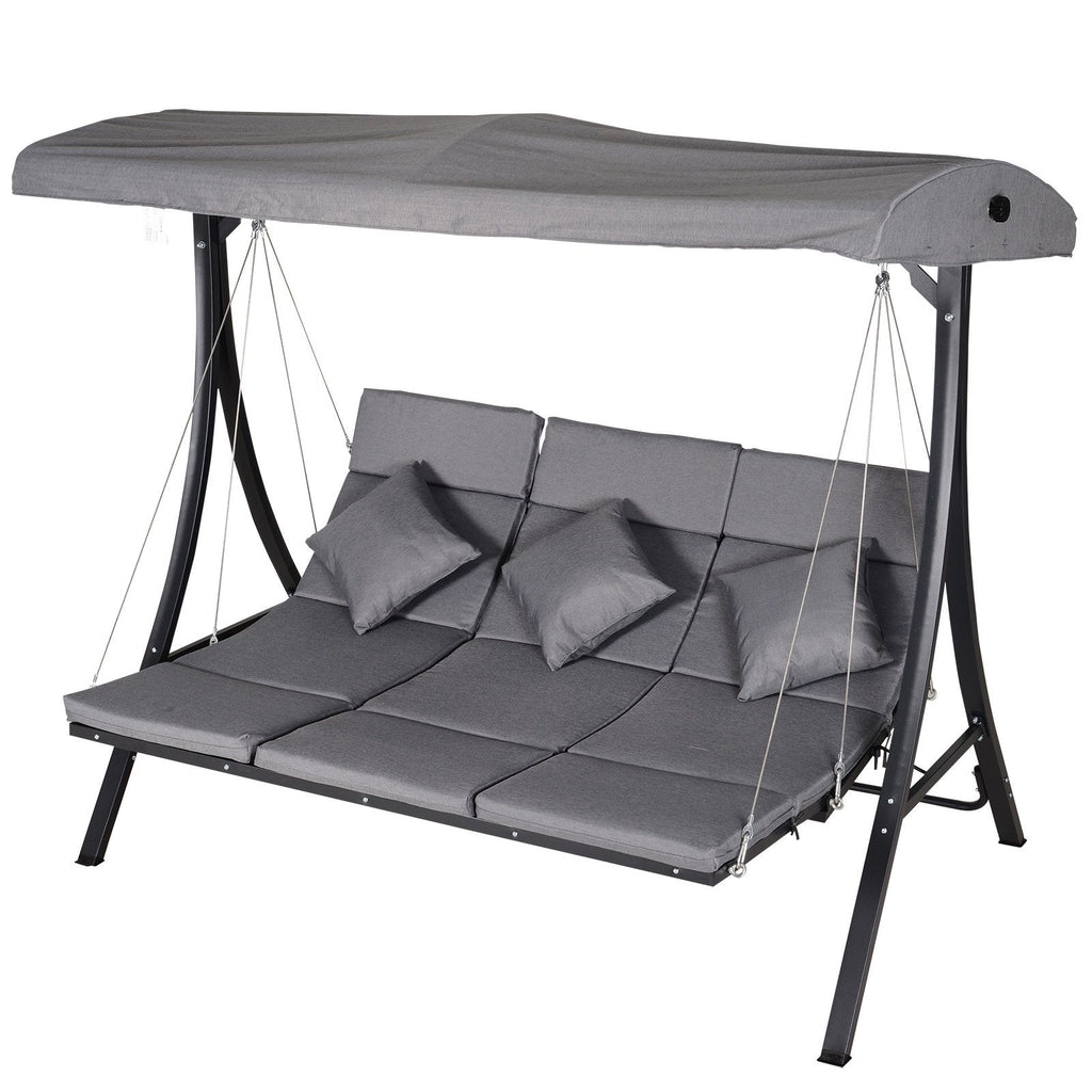 EasyComfort 3-zits tuinschommel met chaise longue, verstelbaar dak, zwart/grijs