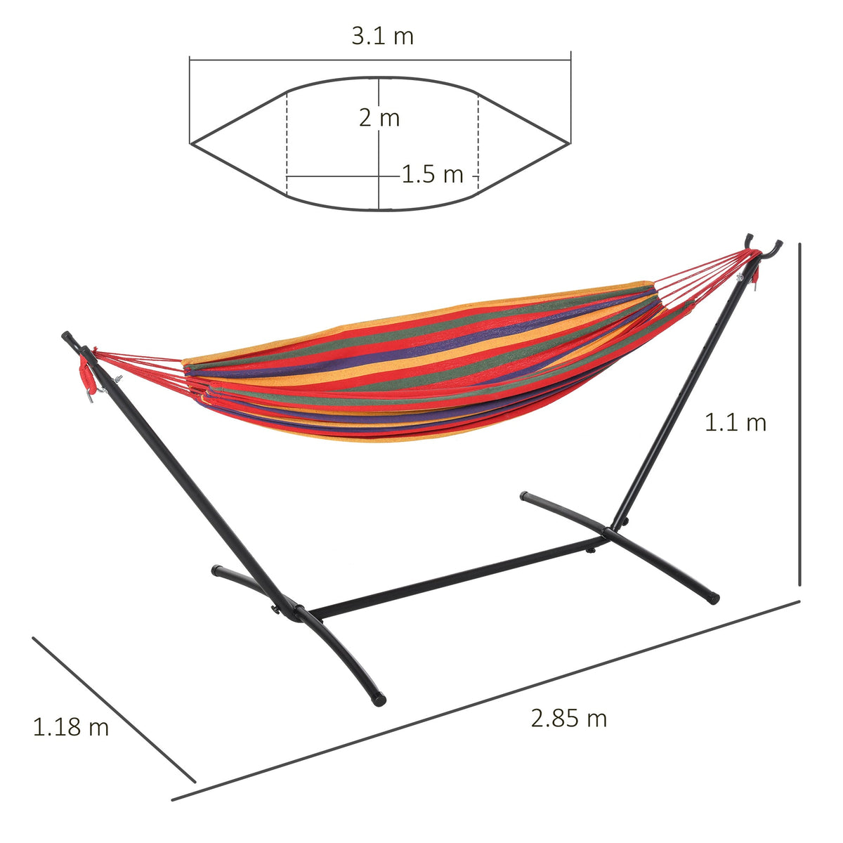 EasyComfort Hangmat met vrijstaand stalen frame, multicolor katoen, draagvermogen 150 kg