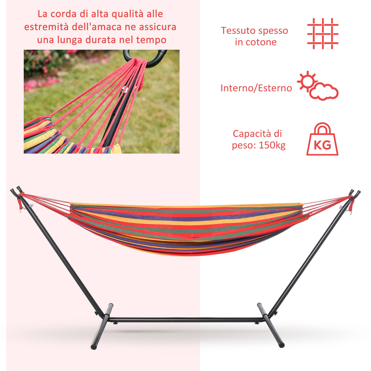 EasyComfort Hangmat met vrijstaand stalen frame, multicolor katoen, draagvermogen 150 kg