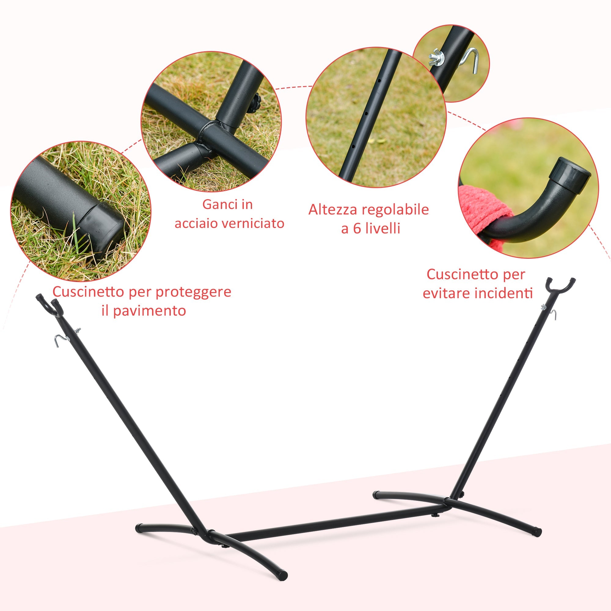 EasyComfort Hangmat met vrijstaand stalen frame, multicolor katoen, draagvermogen 150 kg