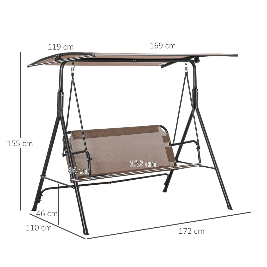Easycomfort Dondolo da Giardino Terrazza 3 Posti with Tettuccio Regolabile in Metallo e Texteline 172x110x155cm Marrone