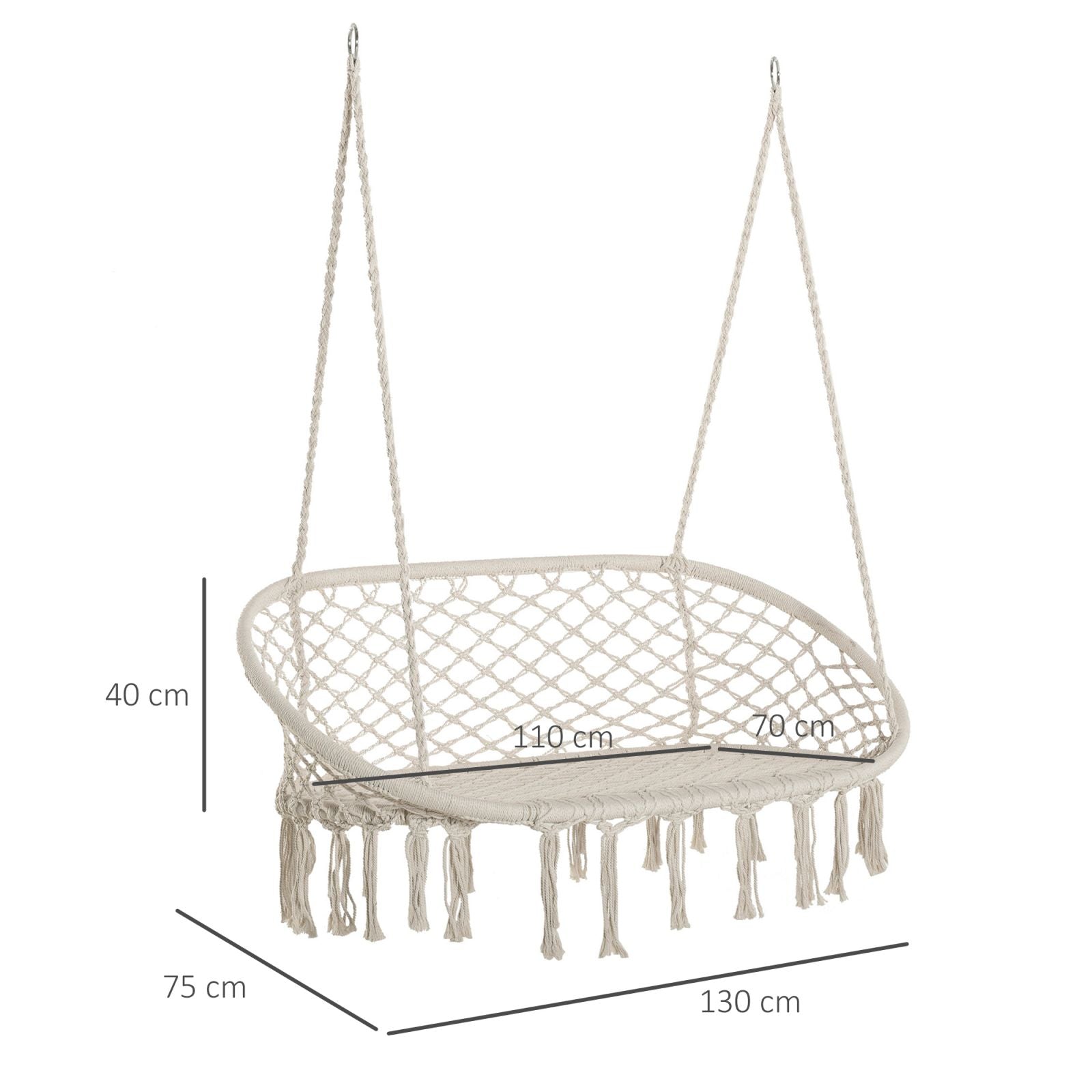 EASYCOMFORT 2-Seater Rocking Hammock for Garden and Home, Metal Frame and Cotton Seat 130x75x40cm, Cream White