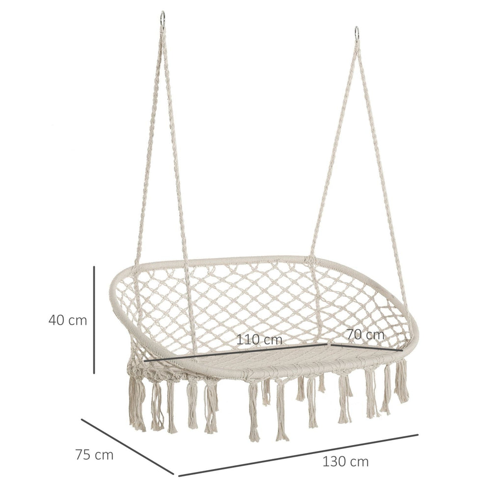 EASYCOMFORT 2-Seater Rocking Hammock for Garden and Home, Metal Frame and Cotton Seat 130x75x40cm, Cream White