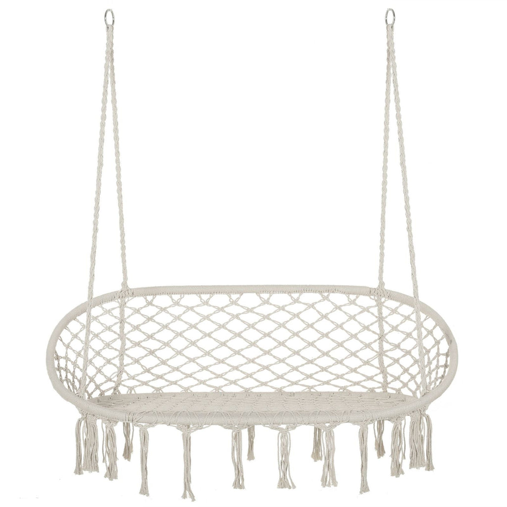 EASYCOMFORT 2-Seater Rocking Hammock for Garden and Home, Metal Frame and Cotton Seat 130x75x40cm, Cream White