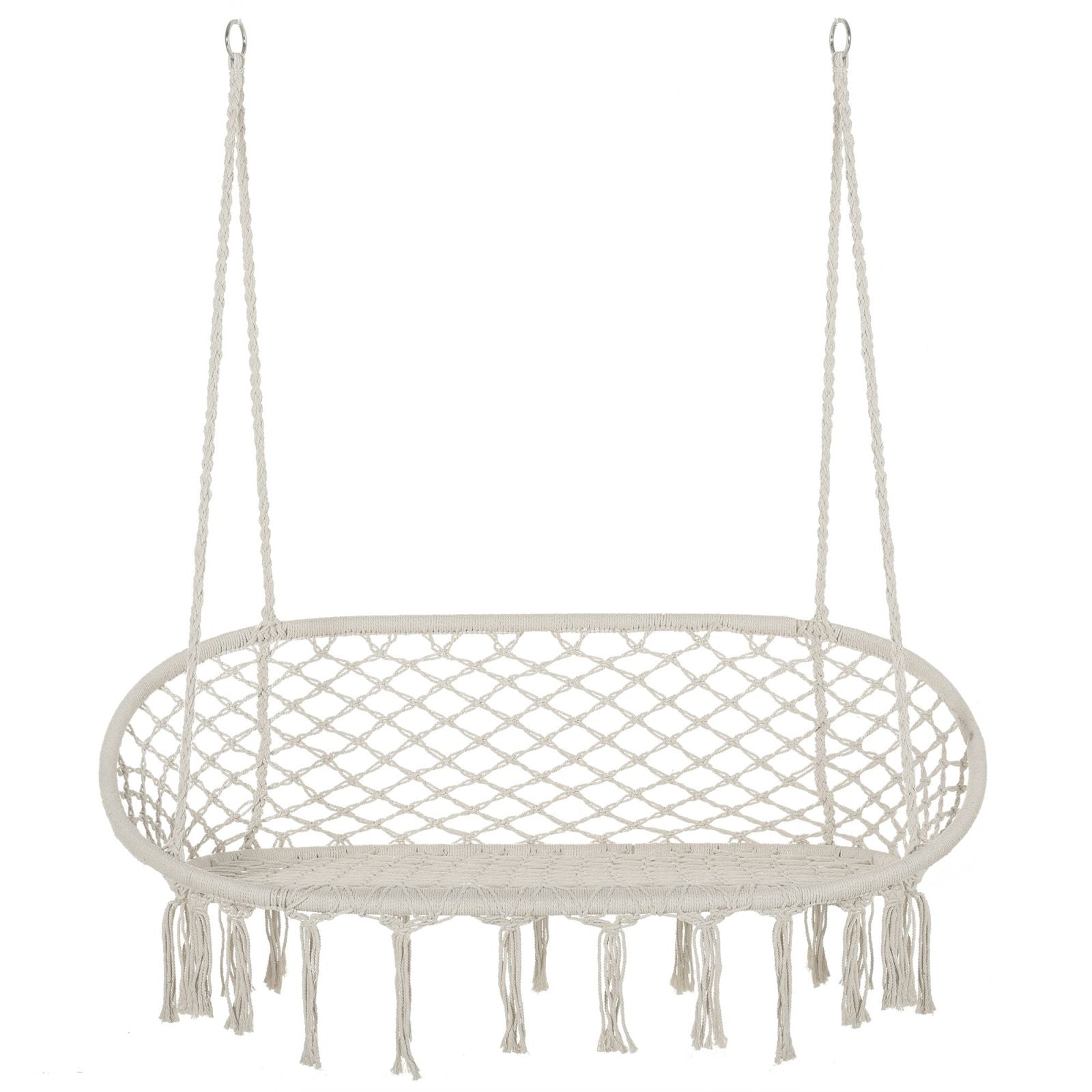 EASYCOMFORT 2-Seater Rocking Hammock for Garden and Home, Metal Frame and Cotton Seat 130x75x40cm, Cream White