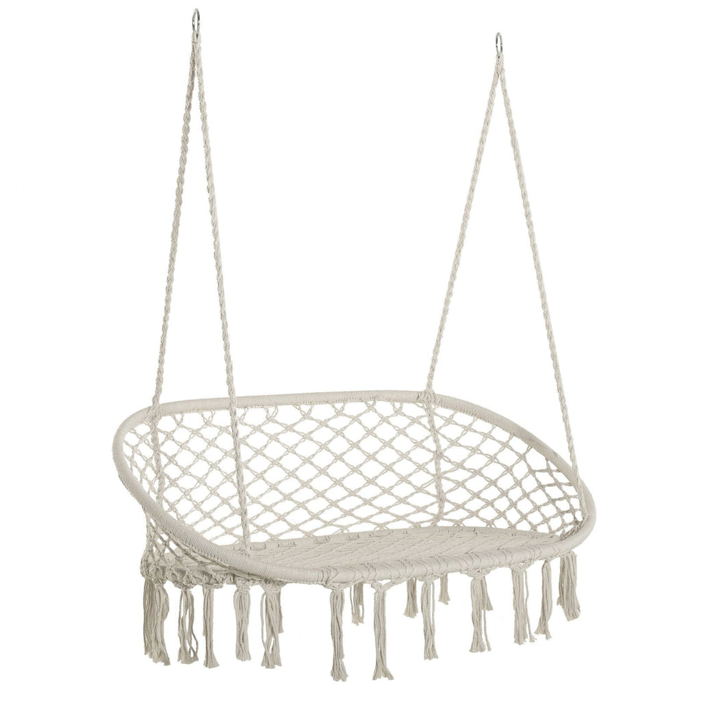 EASYCOMFORT 2-Seater Rocking Hammock for Garden and Home, Metal Frame and Cotton Seat 130x75x40cm, Cream White