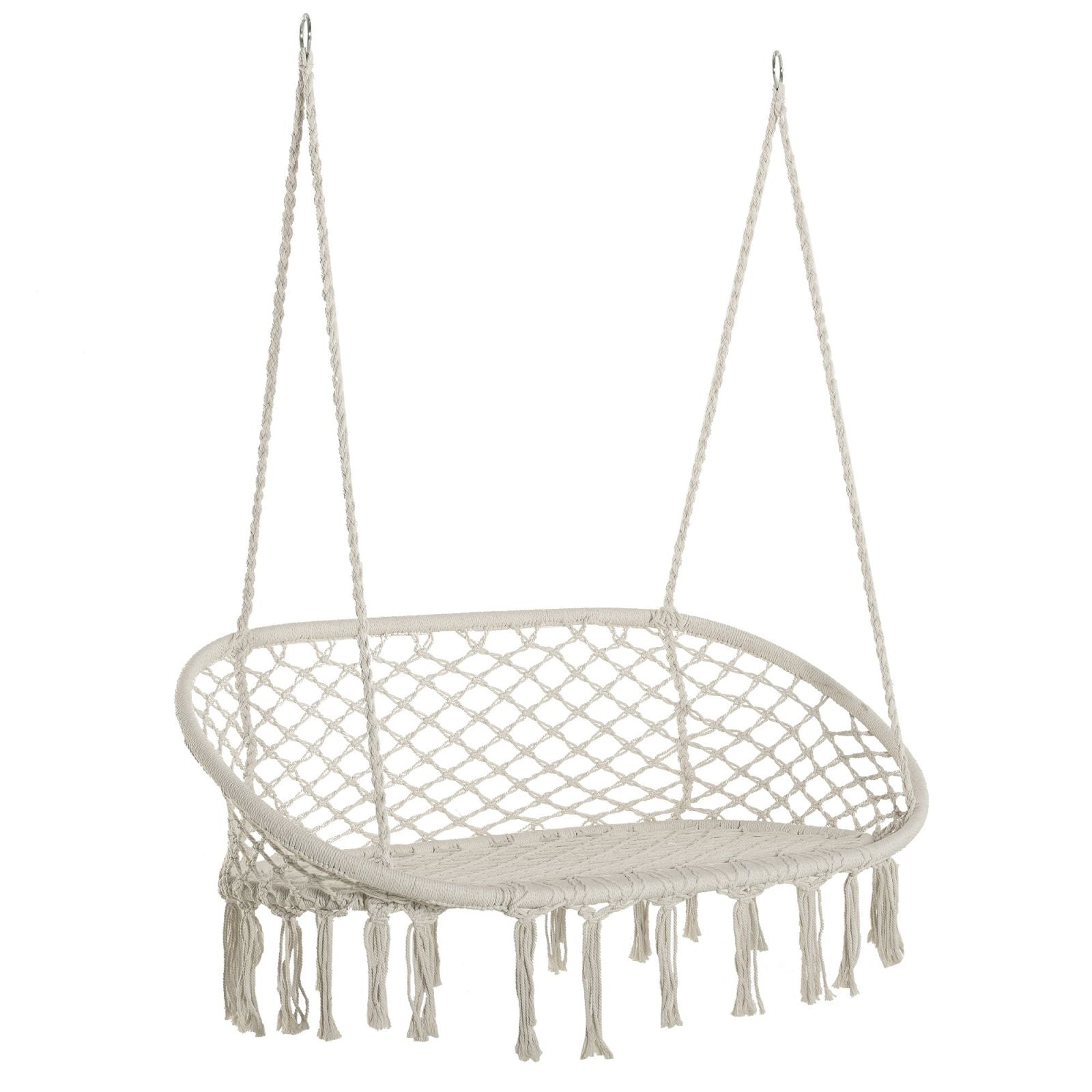 EASYCOMFORT 2-Seater Rocking Hammock for Garden and Home, Metal Frame and Cotton Seat 130x75x40cm, Cream White