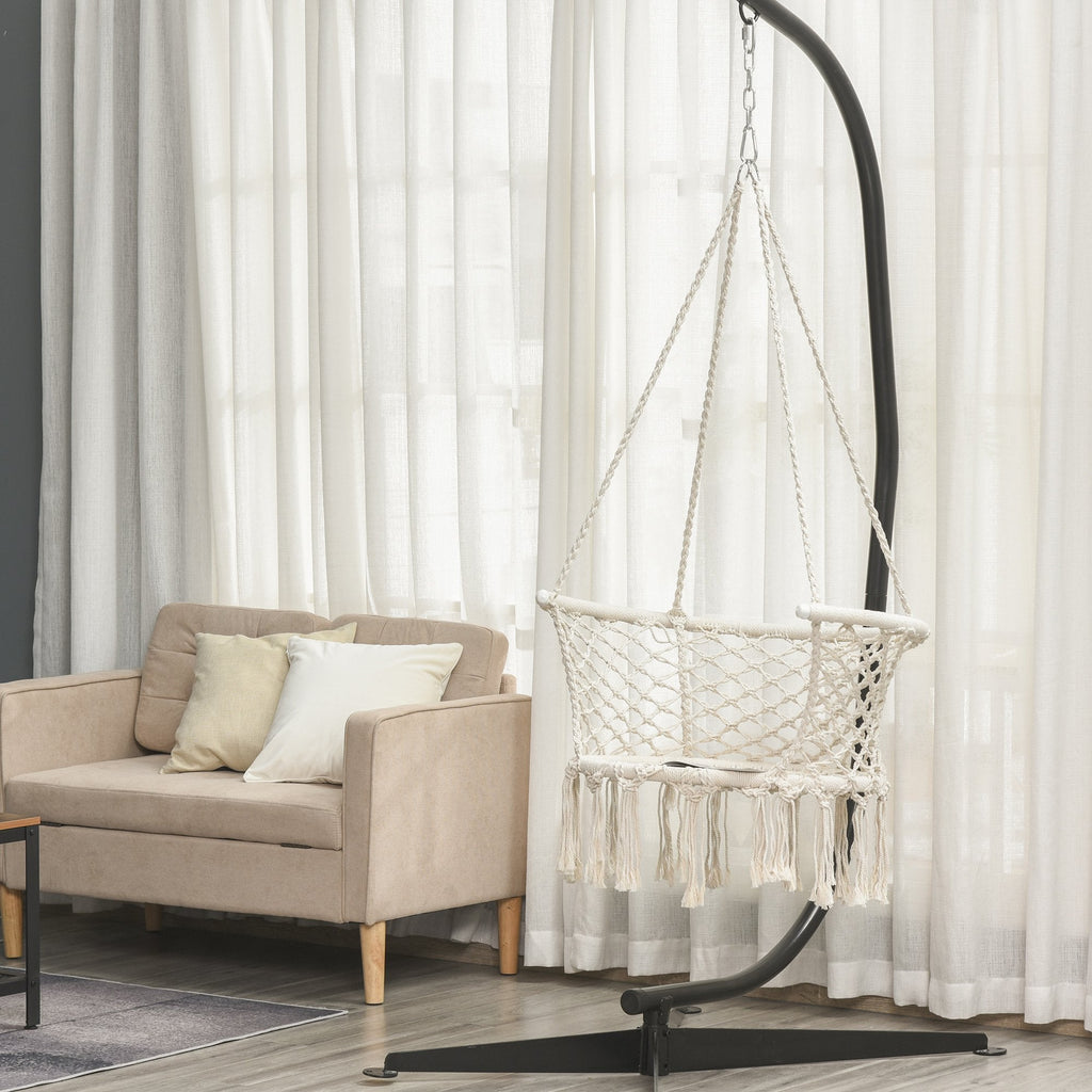 EASYCOMFORT Hanging Chair in Polyester and Macramé for Indoors and Outdoors Cream