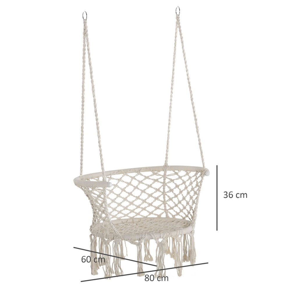 EASYCOMFORT Hanging Chair in Polyester and Macramé for Indoors and Outdoors Cream