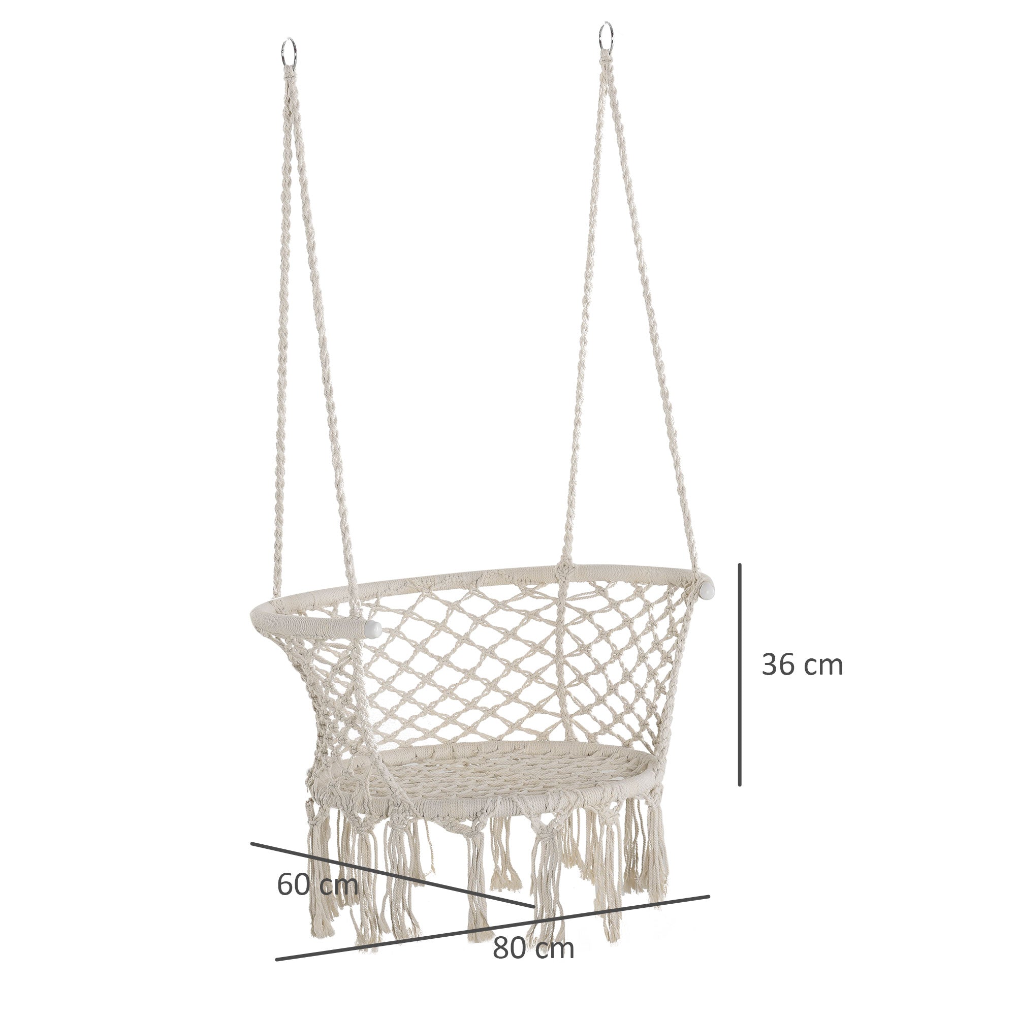 EASYCOMFORT Hanging Chair in Polyester and Macramé for Indoors and Outdoors Cream